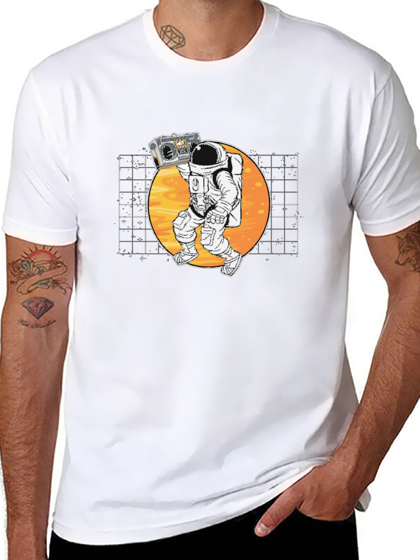 Black Astronaut Boombox Graphic T-Shirt - Retro Space Design view 8