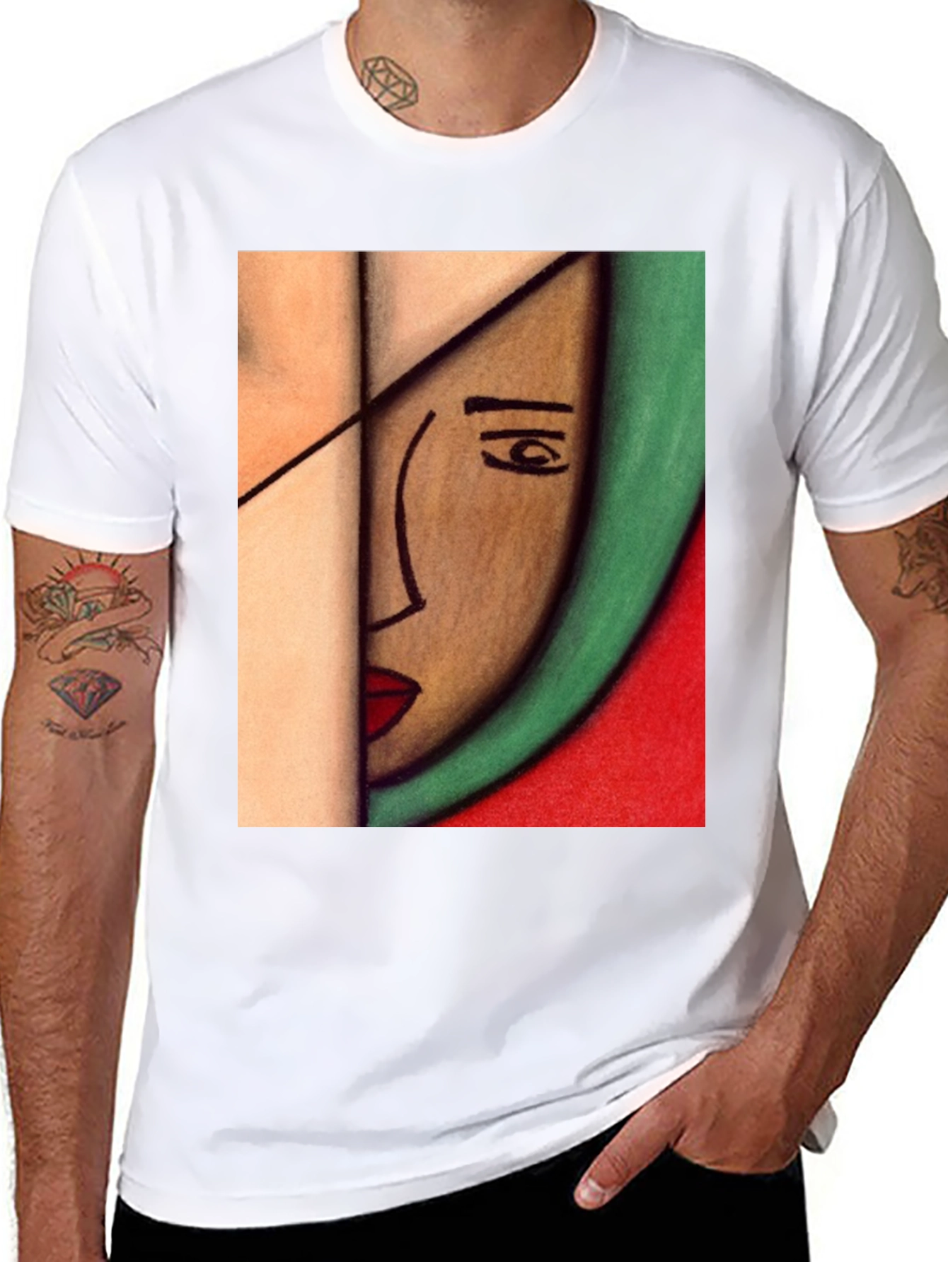 Black Abstract Art Face T-Shirt view 8