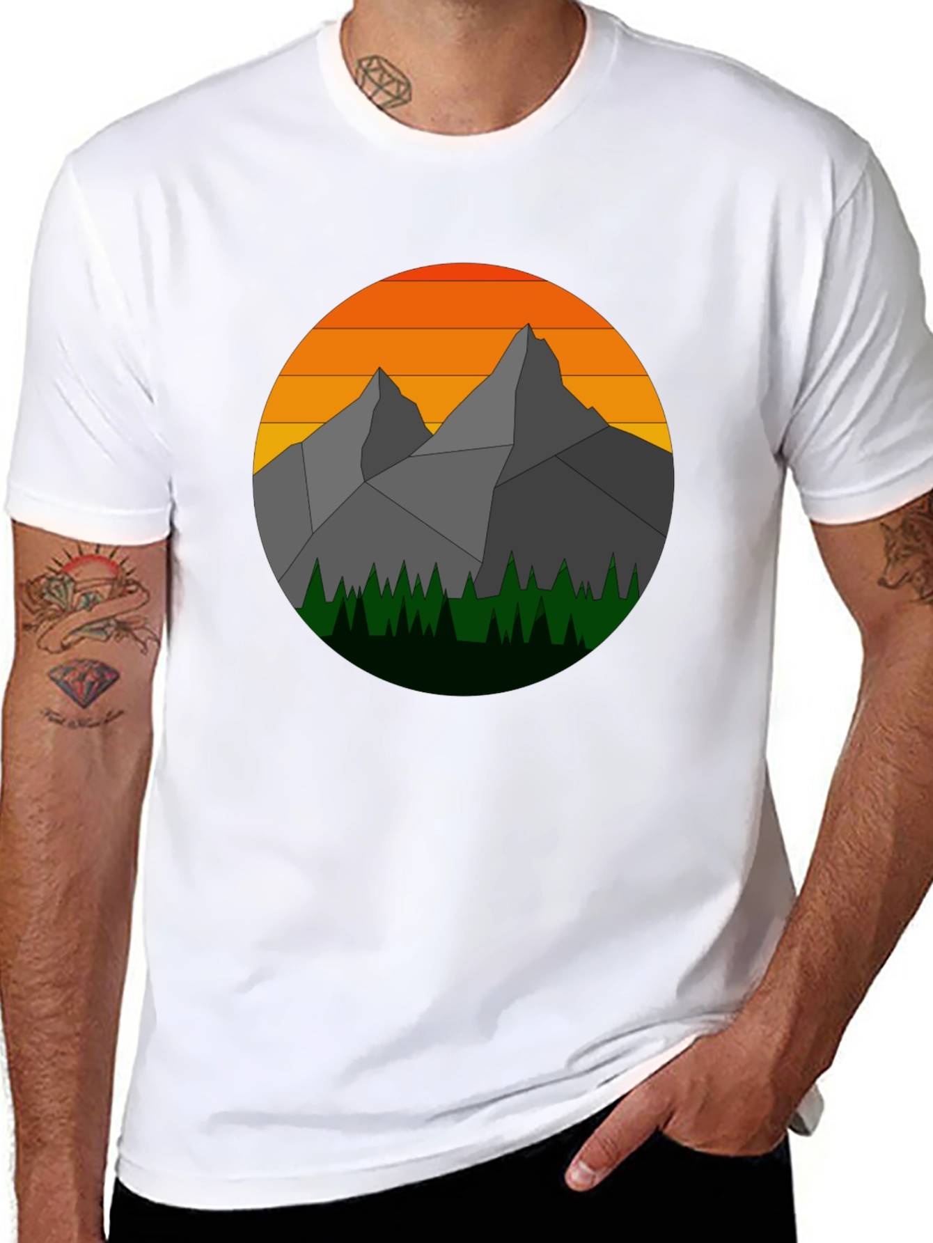 Black Geometric Mountain Sunset Graphic Tee view 8