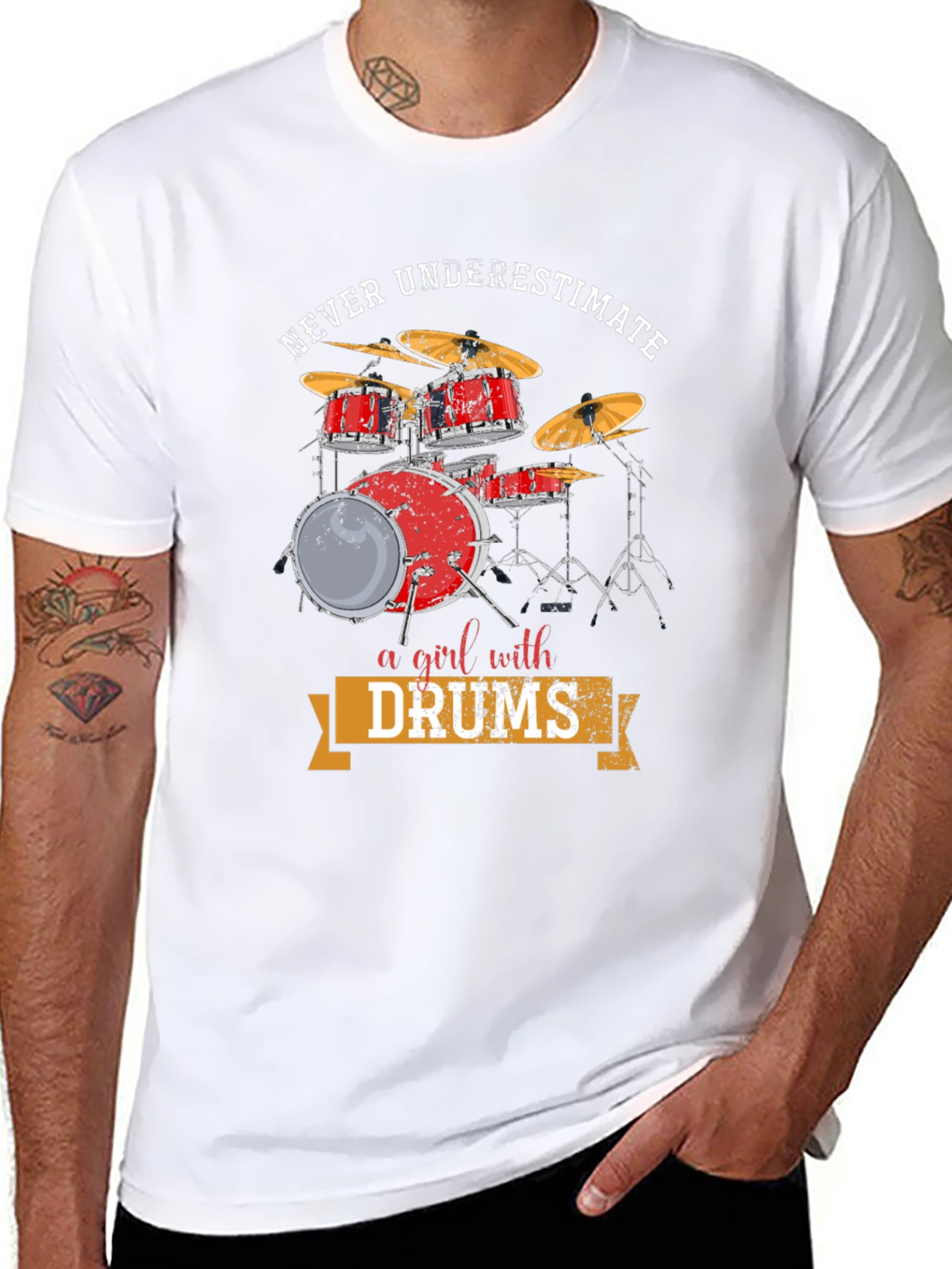 Black Never Underestimate a Girl with Drums T-Shirt view 8