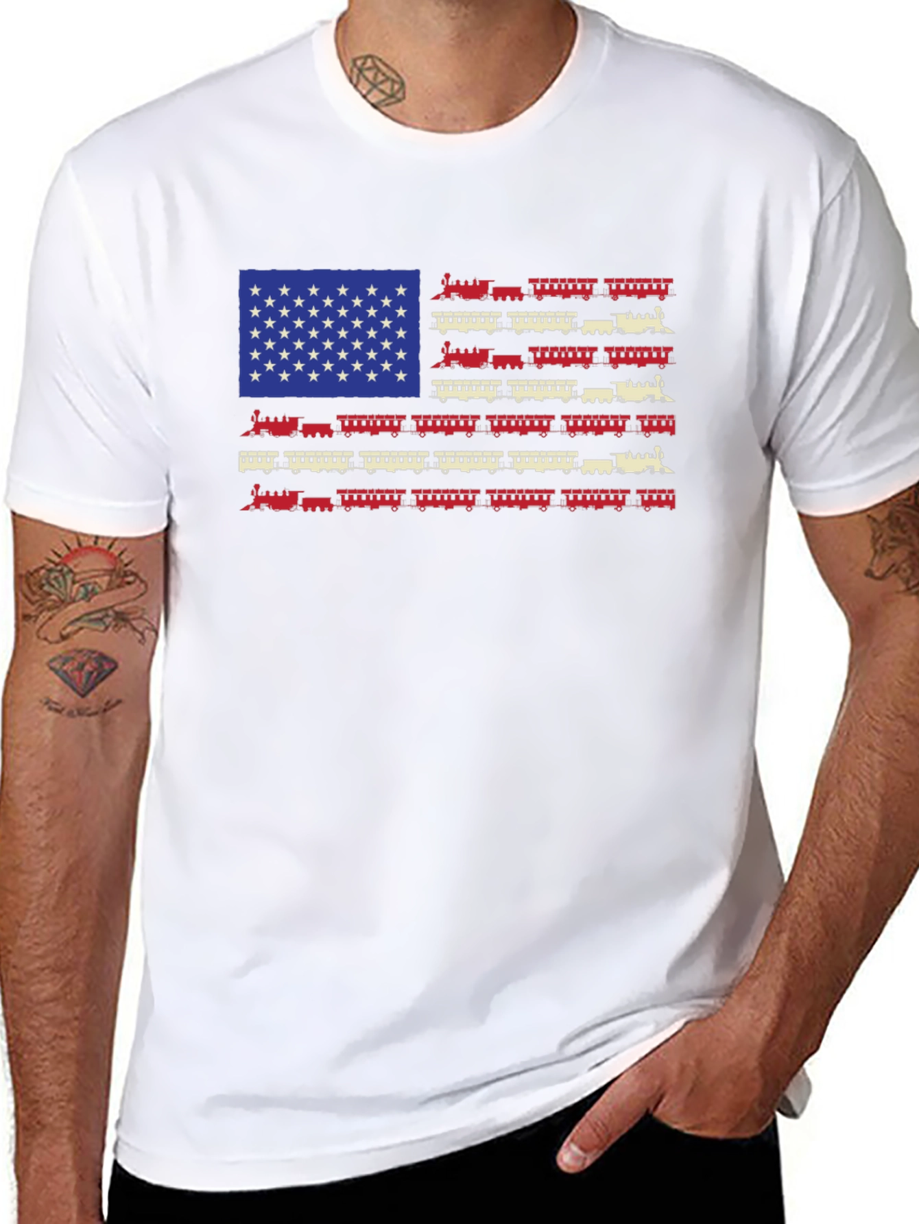 Black American Flag Train Graphic Tee view 8