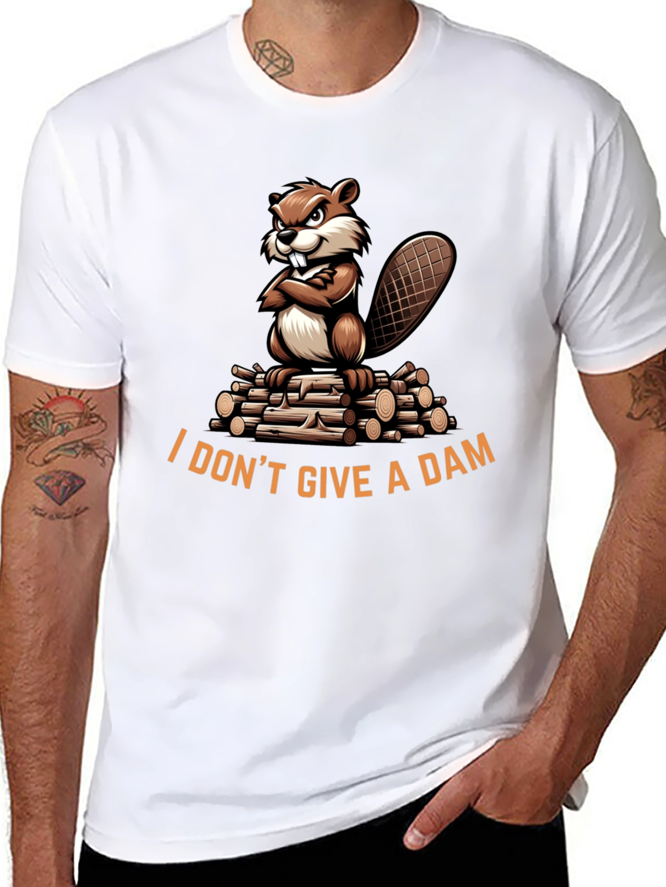 Black I Don't Give a Dam Beaver T-Shirt - Funny Animal Tee view 8