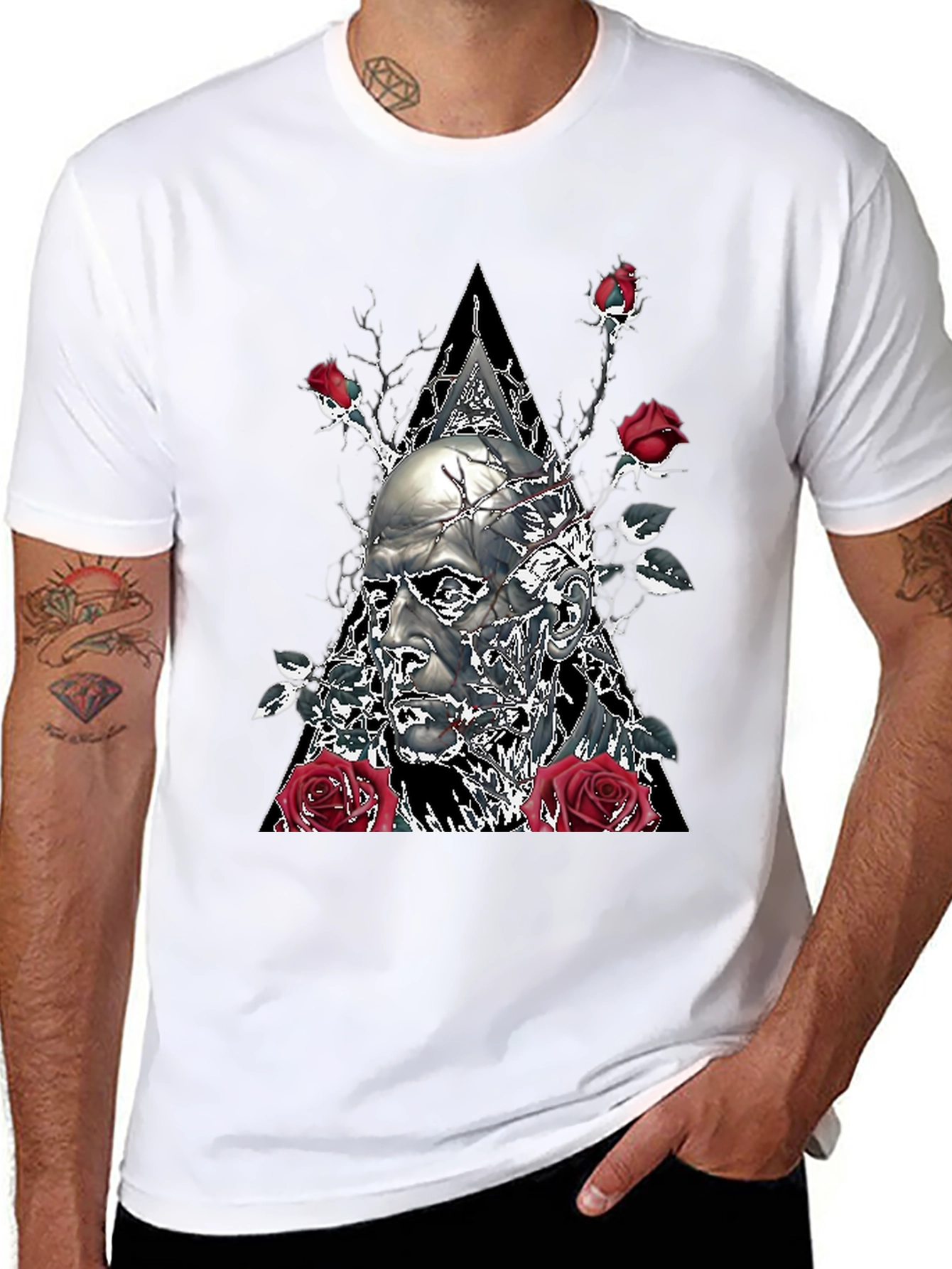 Black Skull & Roses Graphic Tee - Black view 8