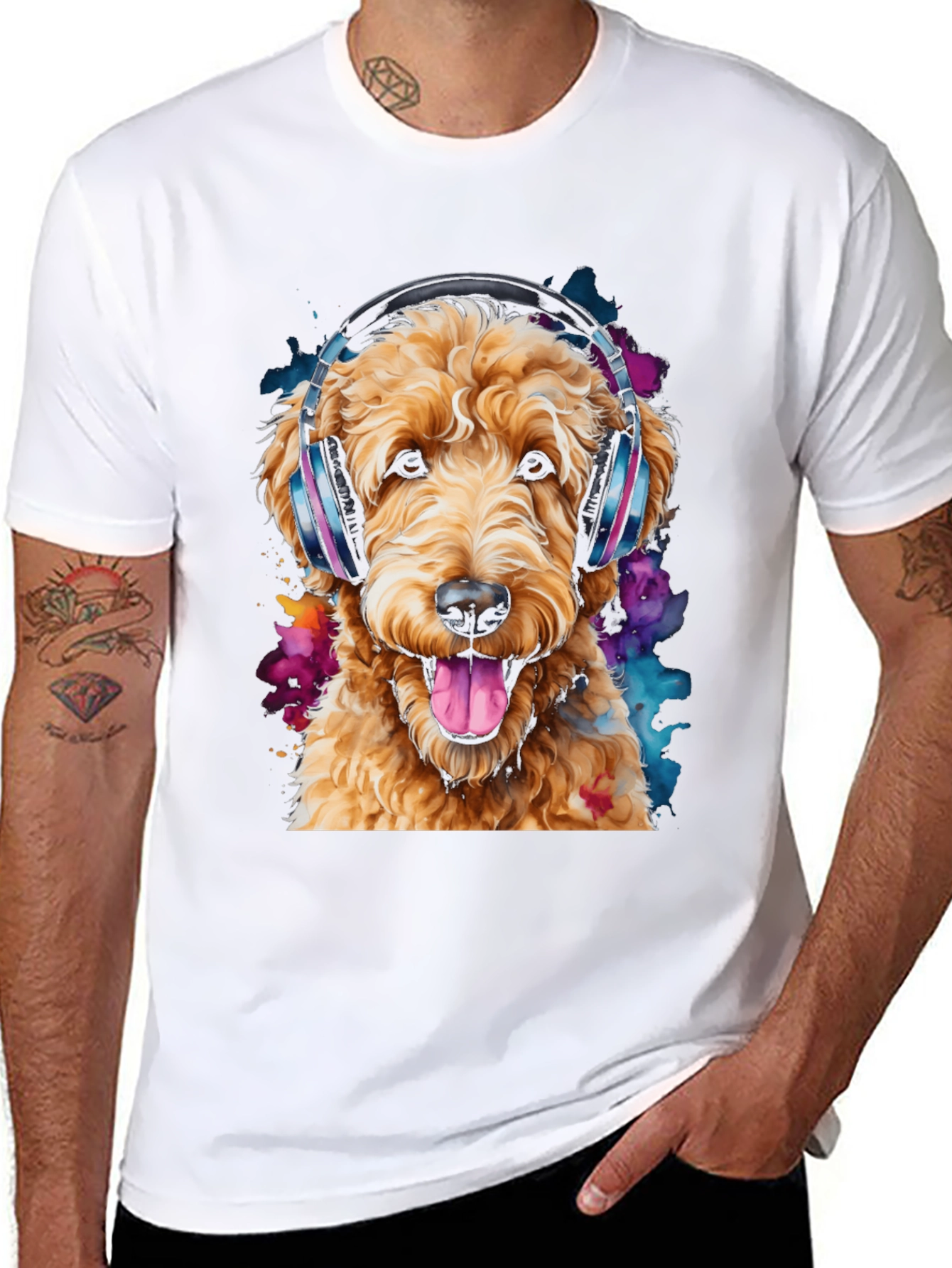 Black Dog with Headphones Black T-Shirt view 8