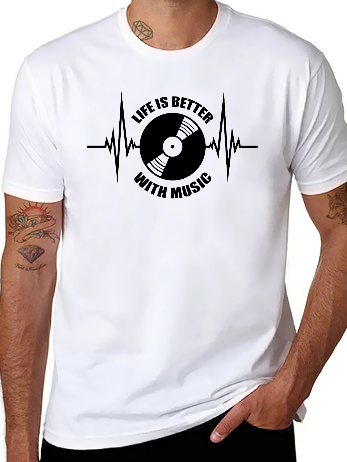 Black Life is Better With Music T-Shirt - Vinyl Record Heartbeat view 8