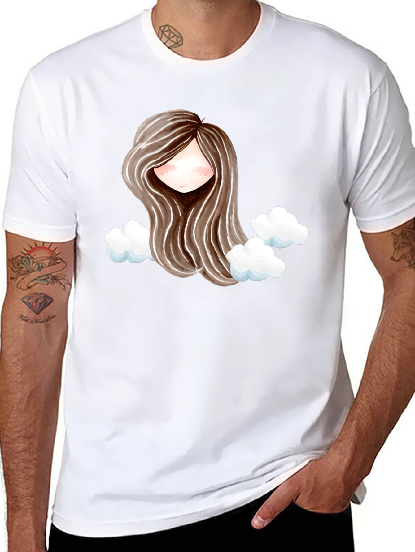 Black Whimsical Girl with Clouds Graphic Tee view 8