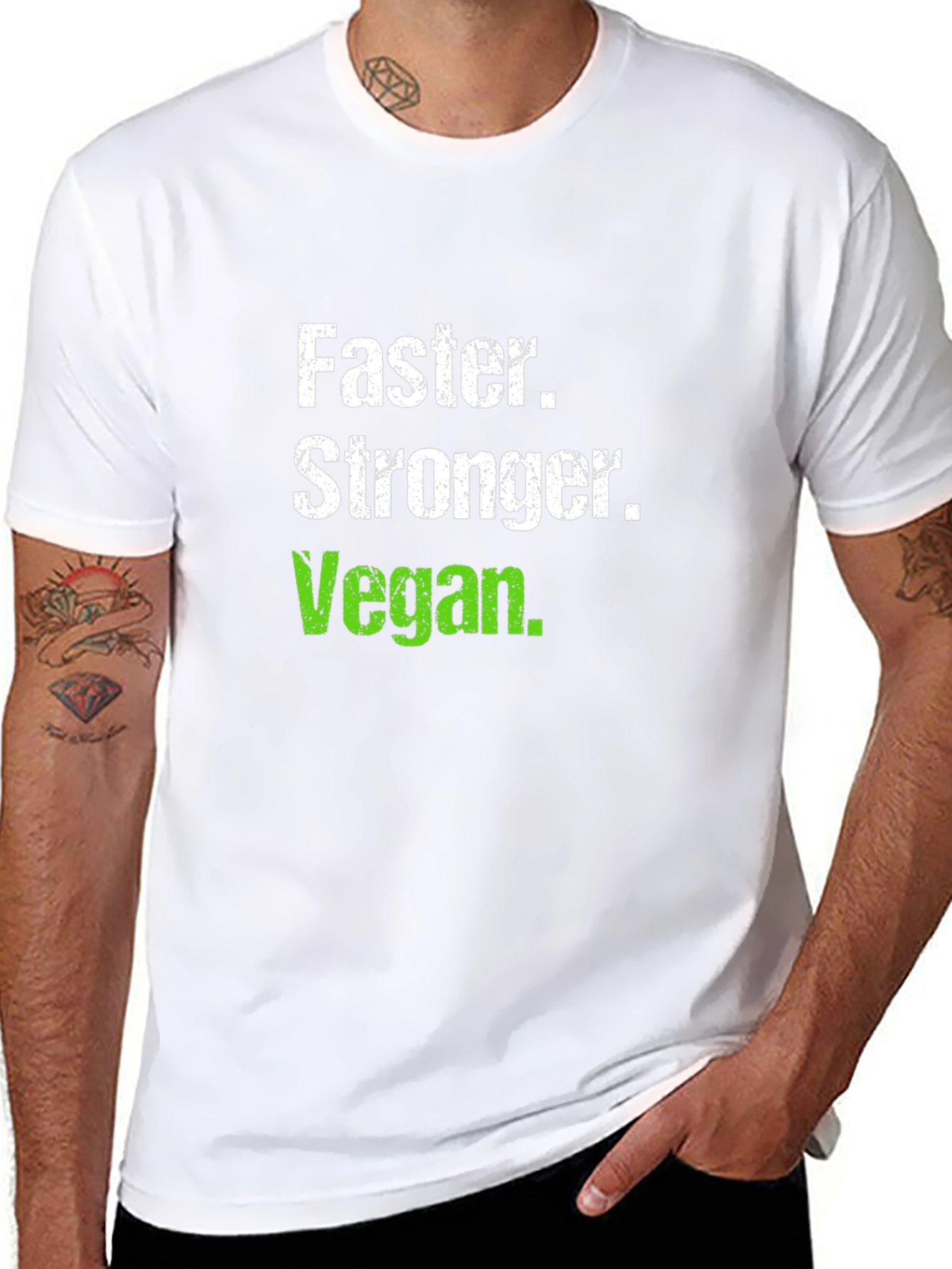 Black Faster Stronger Vegan T-Shirt - Black Crew Neck view 8