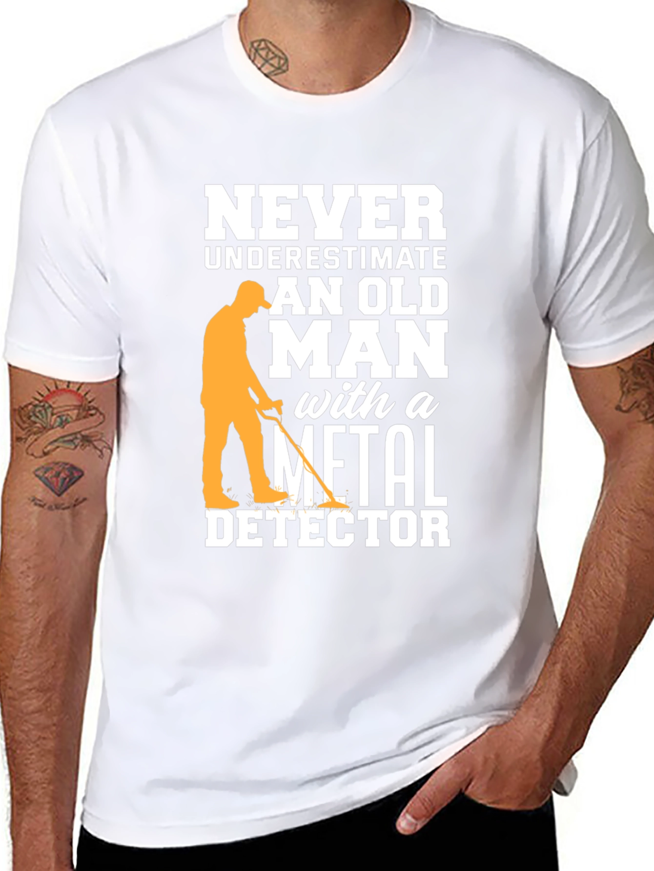 Black Funny Metal Detector Old Man Black T-Shirt view 8