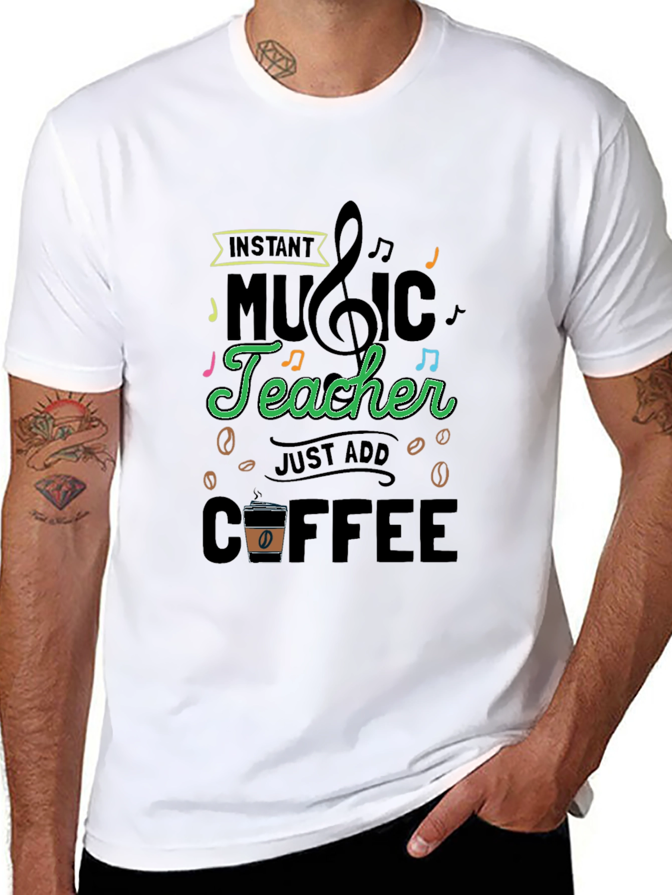 Black Instant Music Teacher T-Shirt - Just Add Coffee! view 8