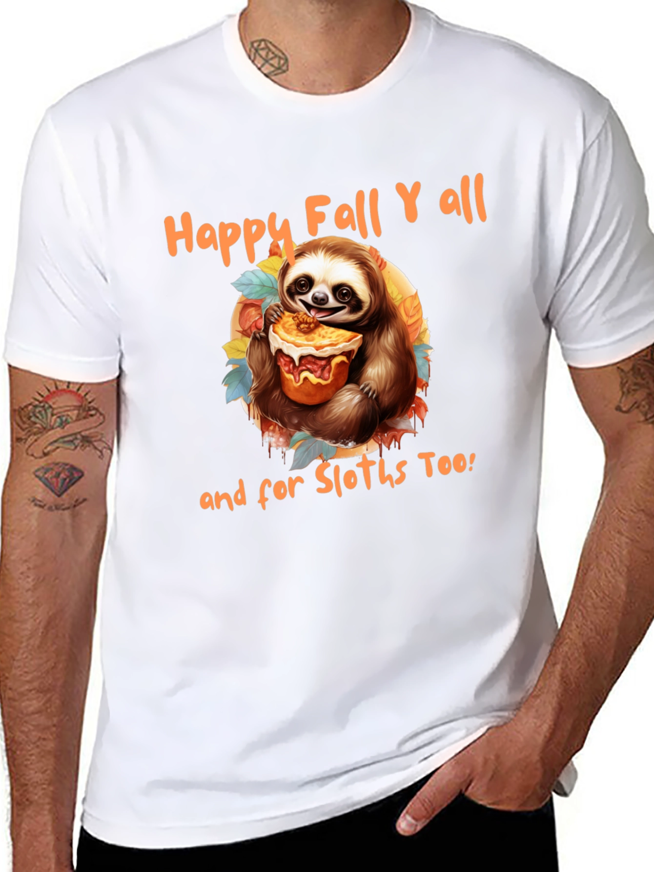 Black Happy Fall Y'all Sloth T-Shirt view 8