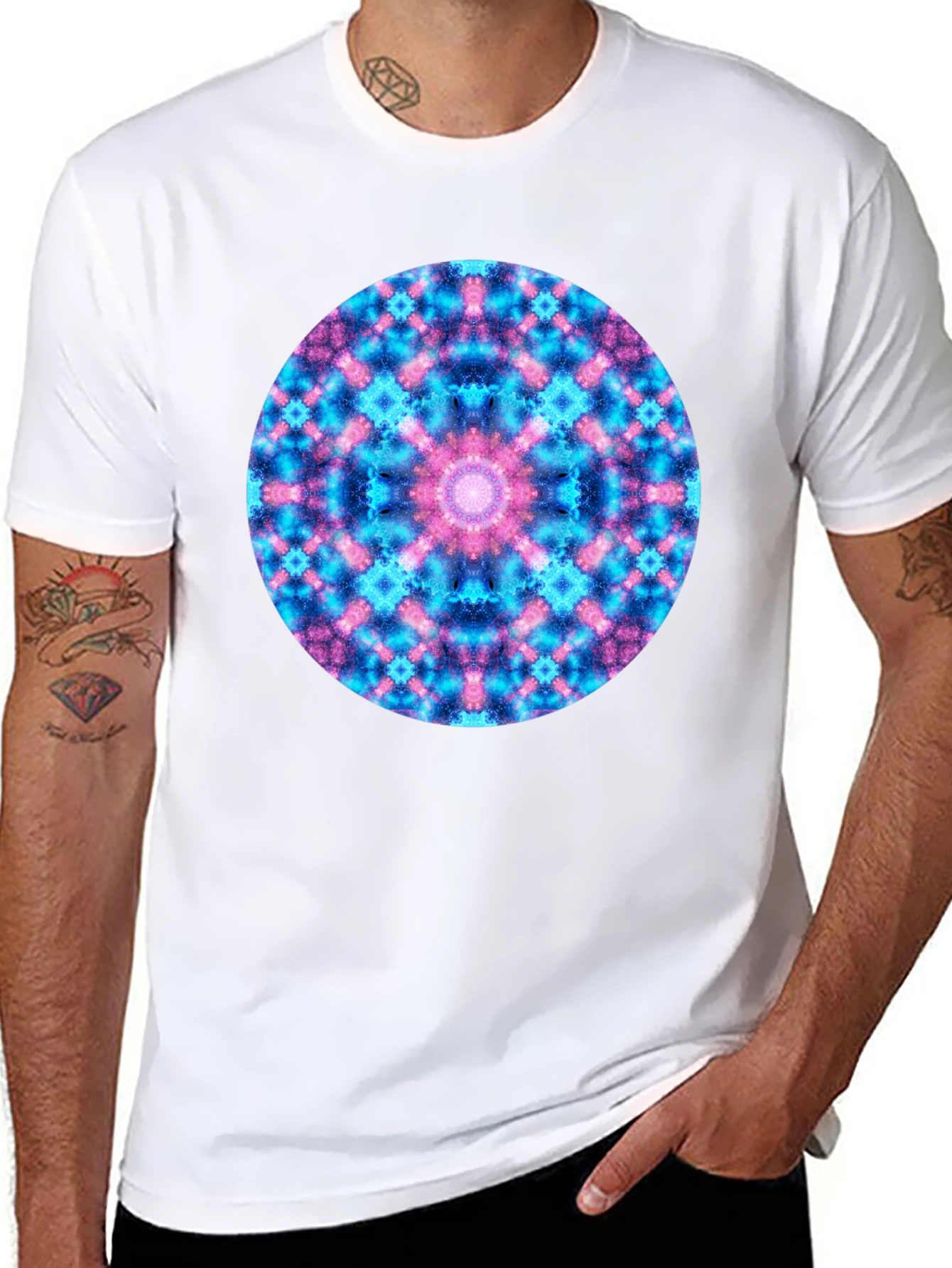 Black Cosmic Mandala T-Shirt - Colorful Geometric Design view 8