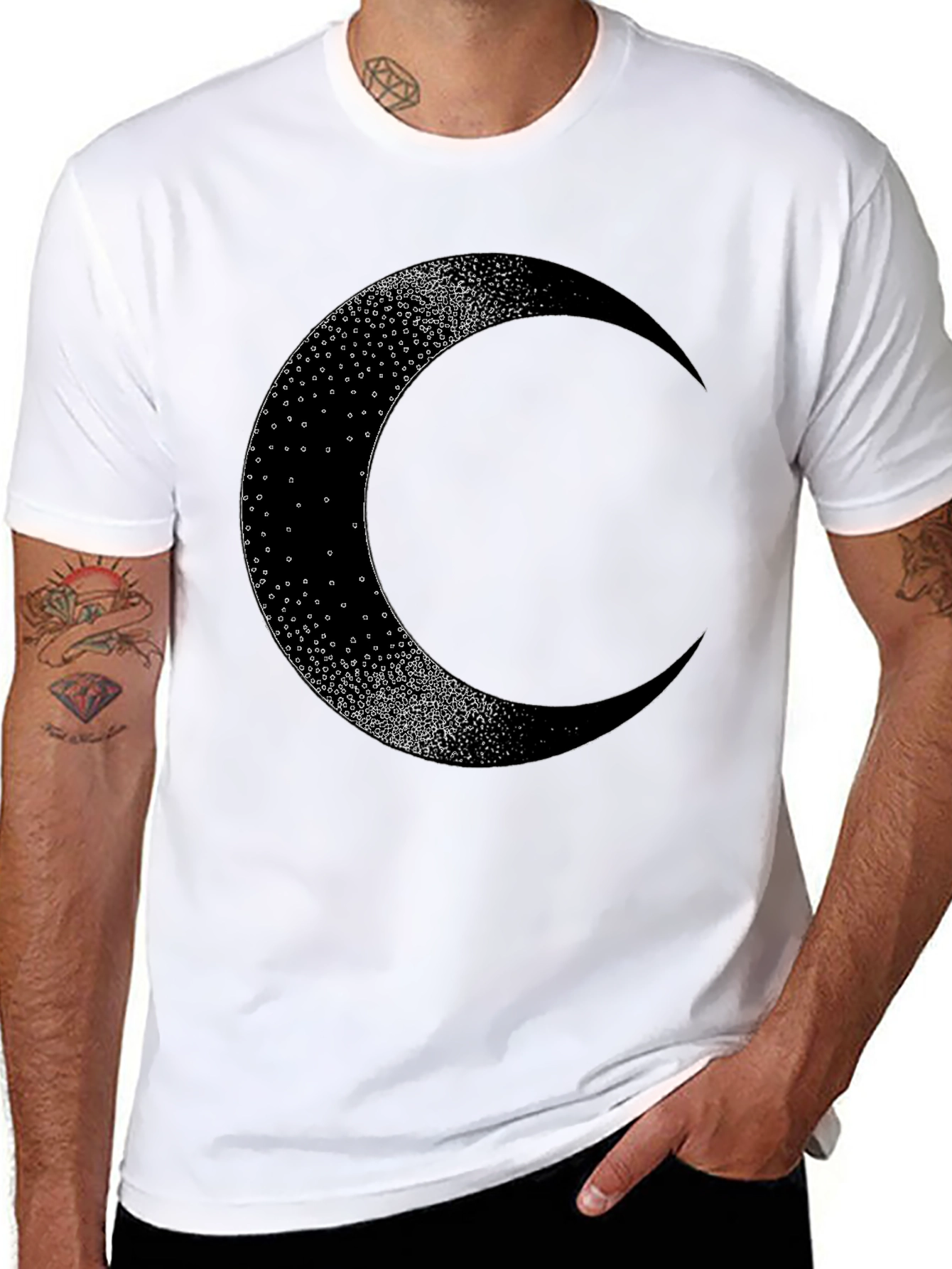 Black Crescent Moon Graphic Tee - Black Cotton Blend view 8