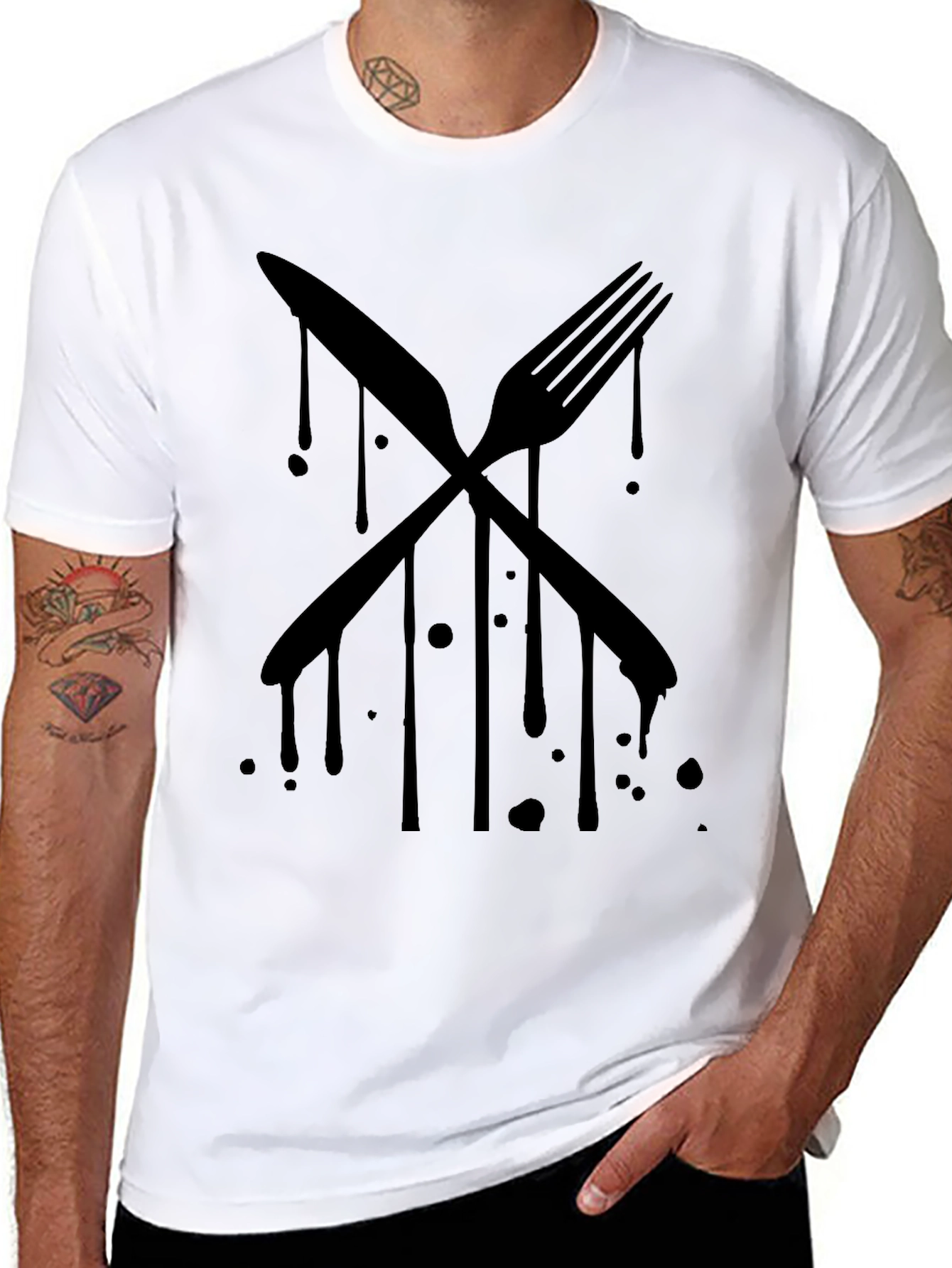 Black Black Drip Cutlery Graphic Tee view 8