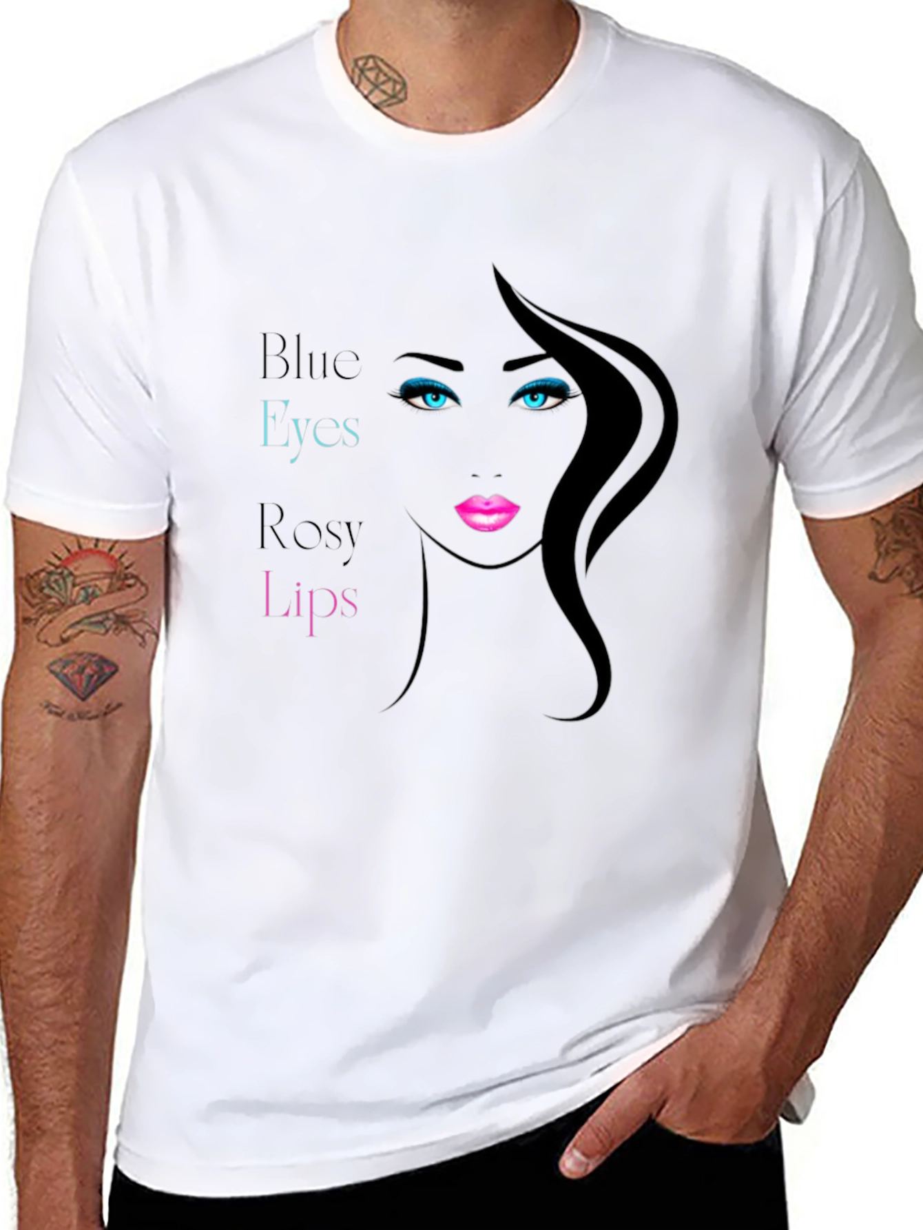 Black Blue Eyes Rosy Lips Graphic Tee view 8