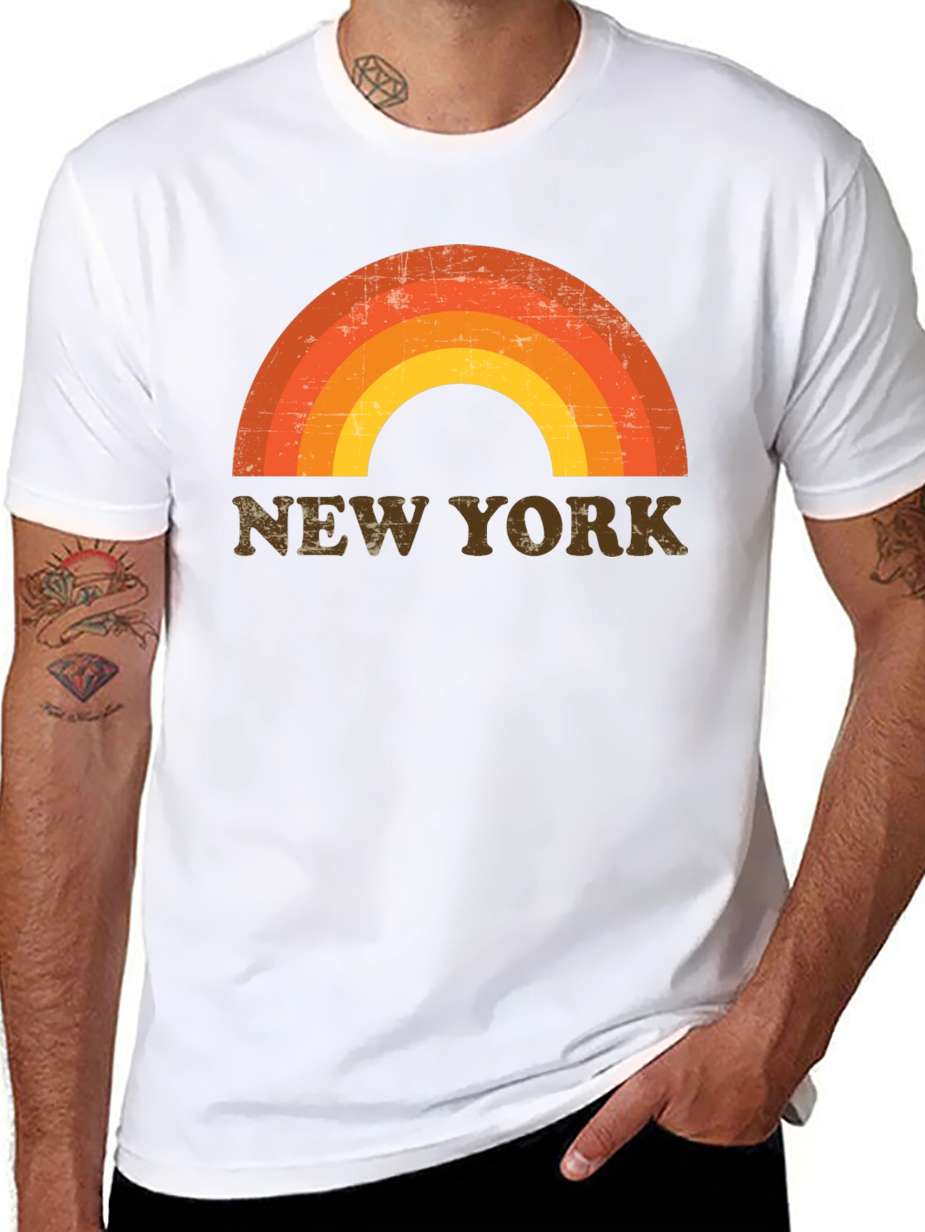 Black Retro New York Rainbow Graphic Tee view 8