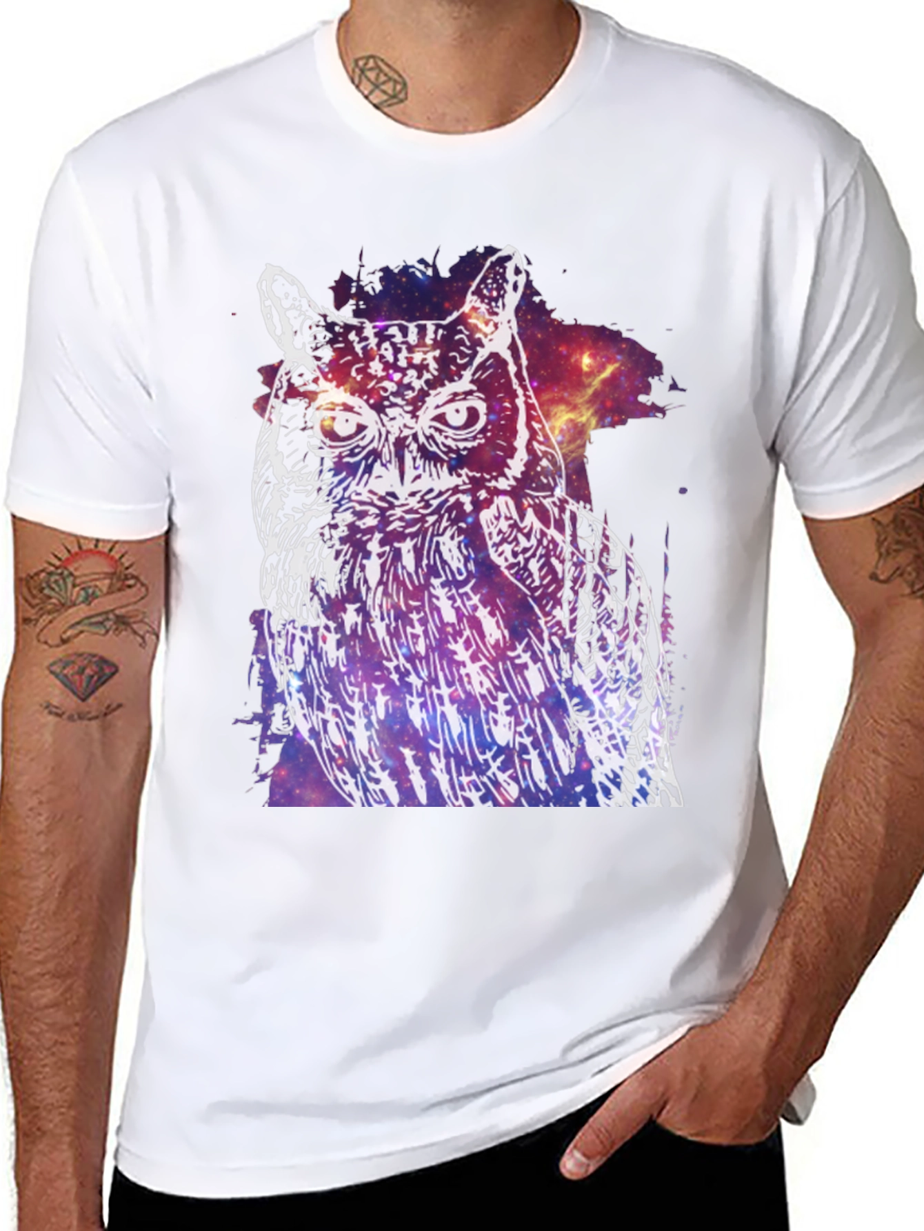 Black Cosmic Owl Graphic T-Shirt - Unisex view 8