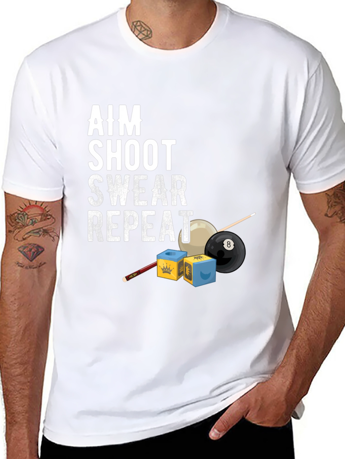 Aim Shoot Swear Repeat Billiards T-Shirt - 8