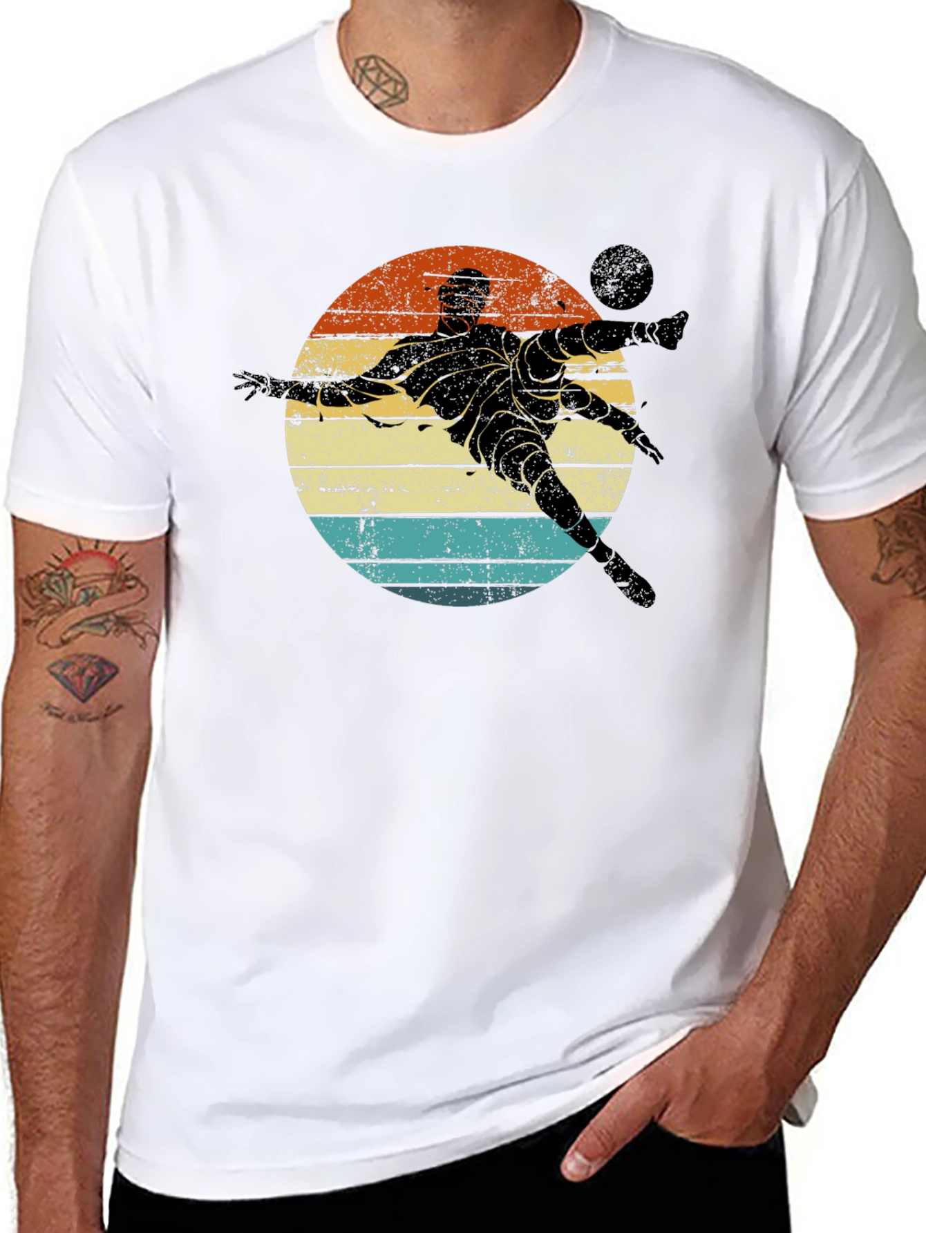Black Retro Soccer Player Graphic T-Shirt view 8