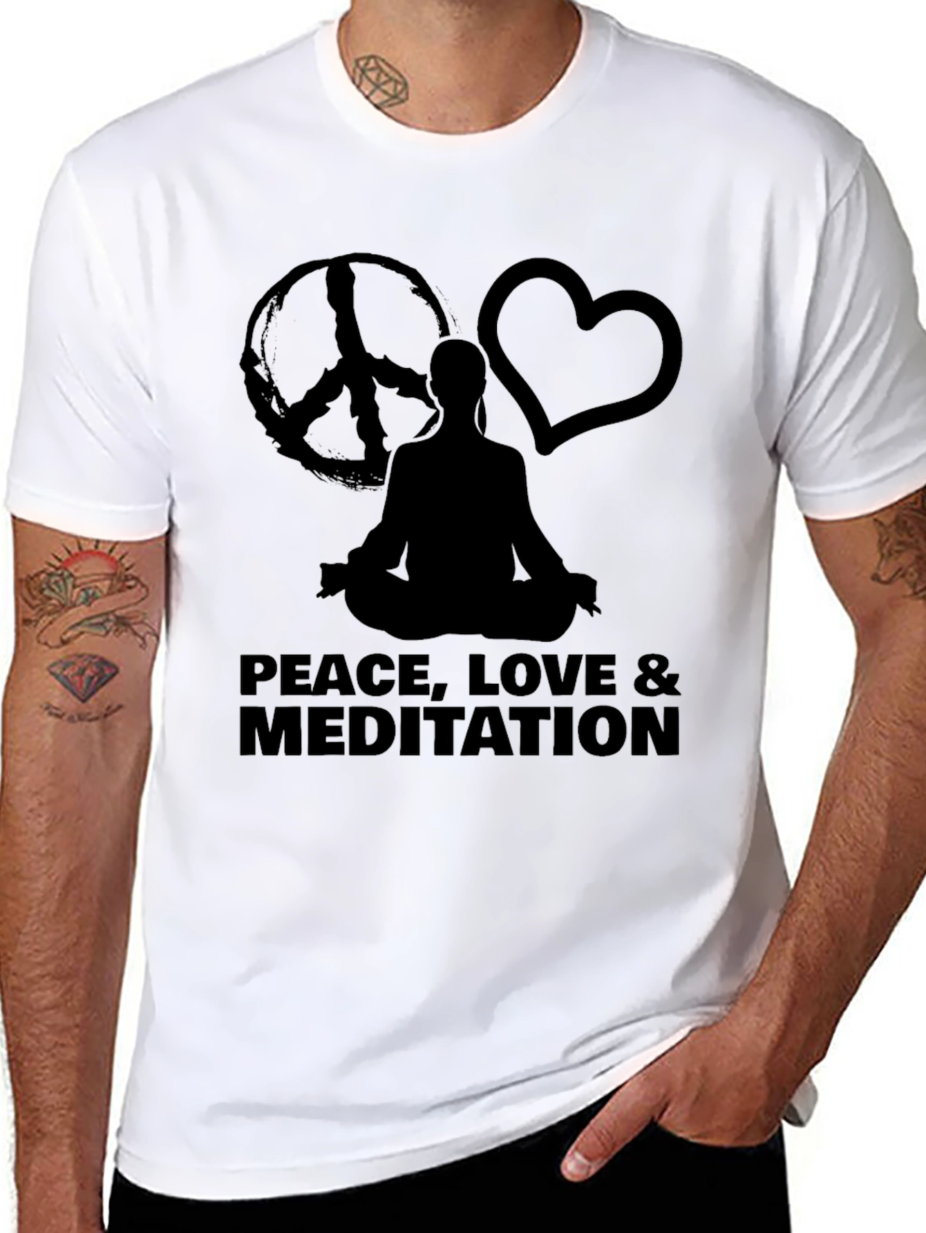 Black Peace Love Meditation Graphic Tee - Black view 8