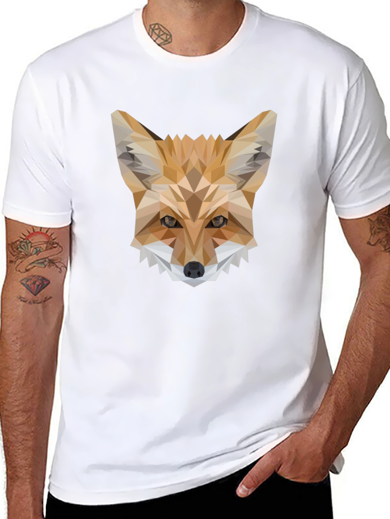 Black Geometric Fox T-Shirt - Modern Animal Print Tee view 8