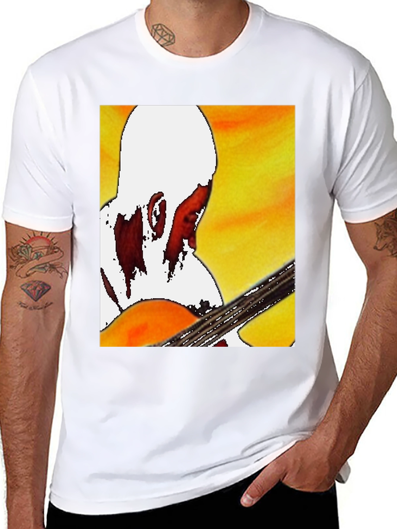 Black Guitar Player Graphic T-Shirt - Classic Crew Neck view 8