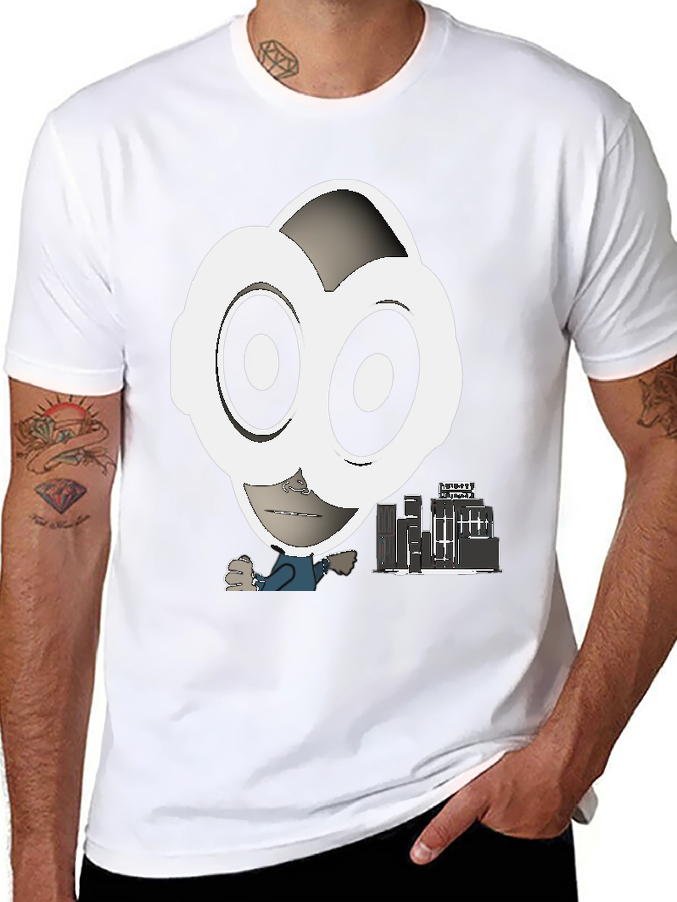 Black Abstract Character Graphic Tee - Black view 8