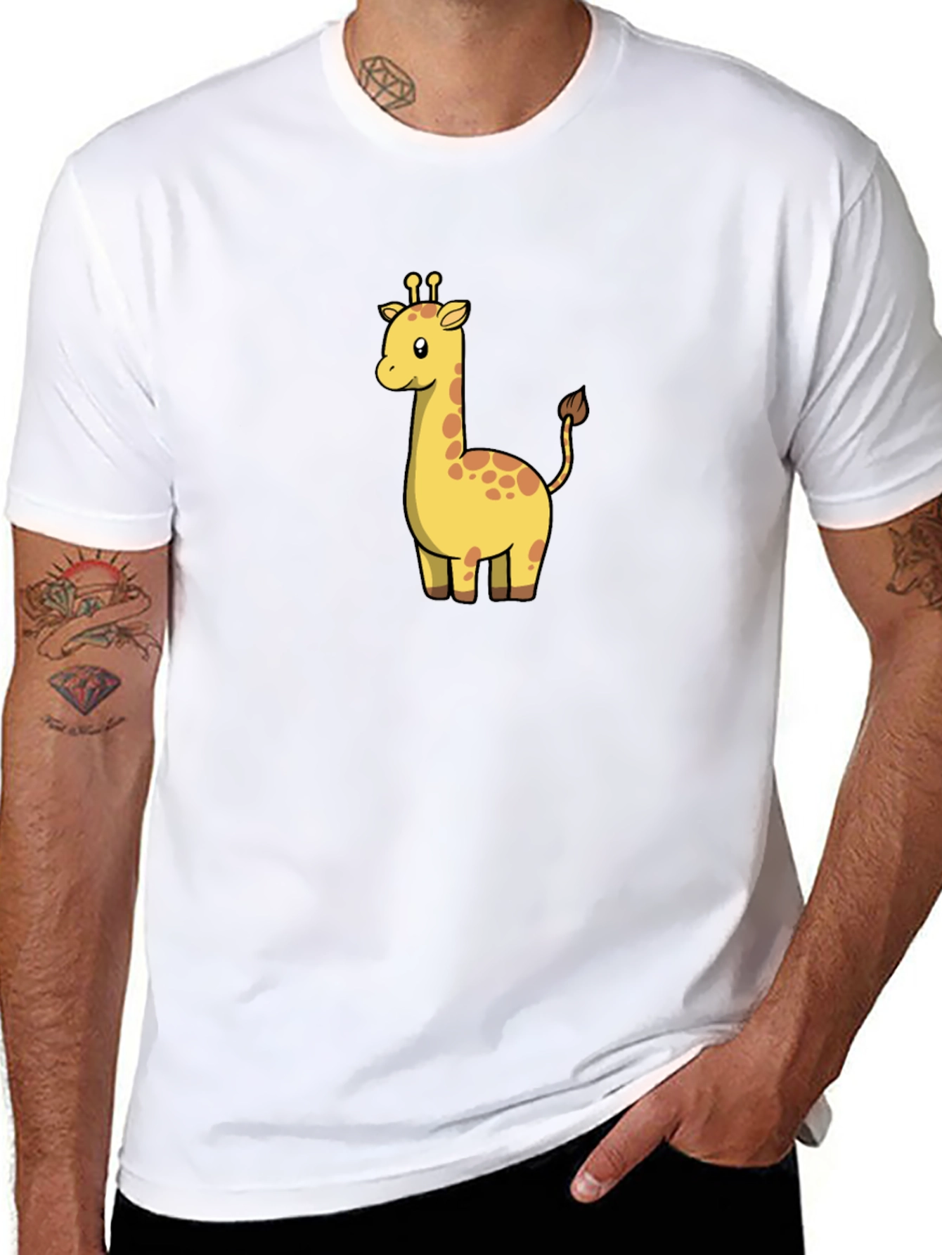Black Cute Giraffe Graphic Black T-Shirt view 8