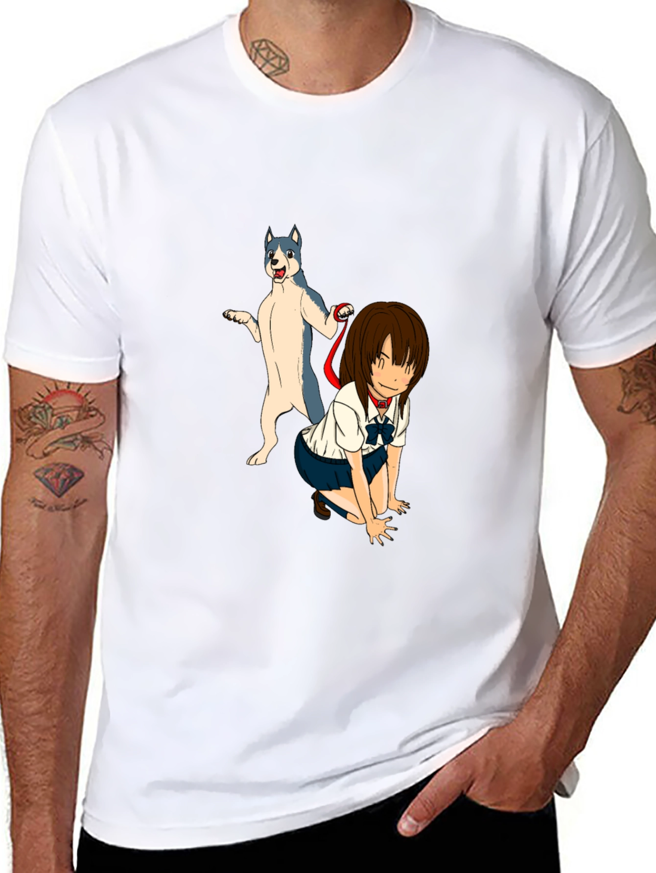 Black Anime Girl & Dog Graphic Black T-Shirt view 8
