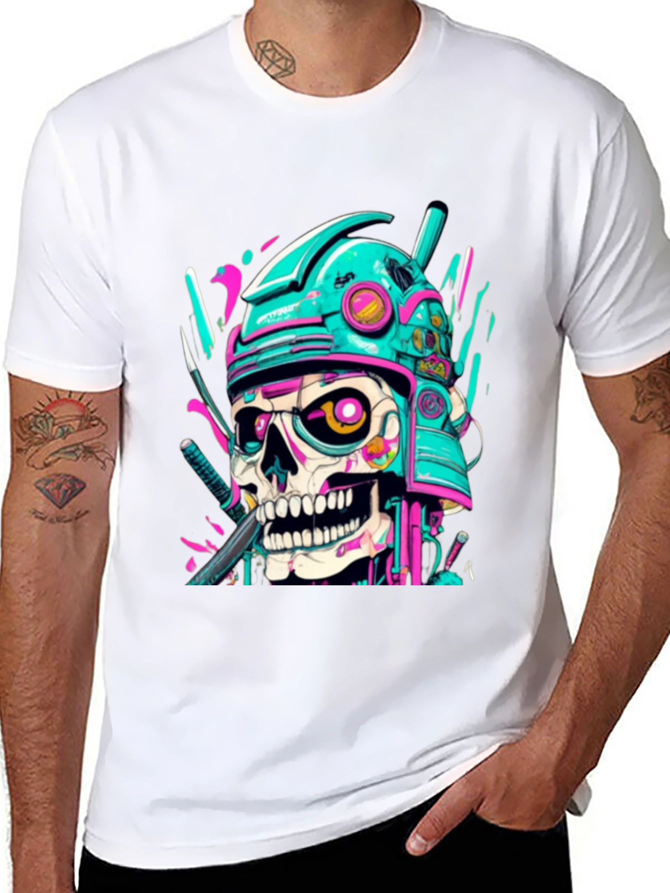 Black Cyberpunk Samurai Skull Graphic Tee - Edgy Fashion view 8