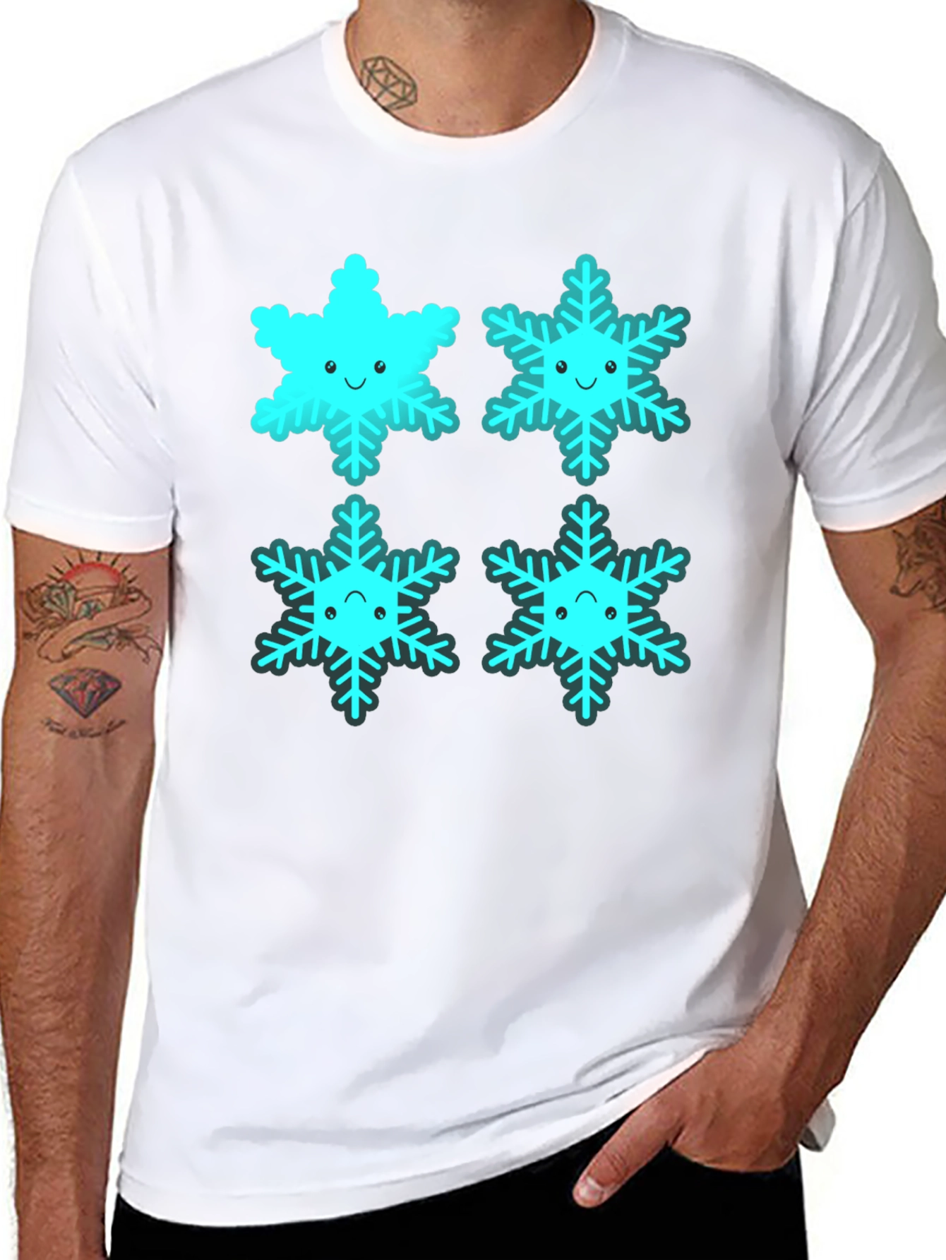 Black Cute Cartoon Snowflake Graphic Tee - Black view 8