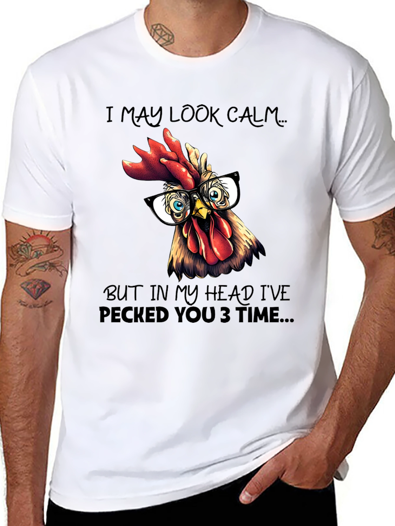 Black Funny Rooster T-Shirt - I May Look Calm view 8