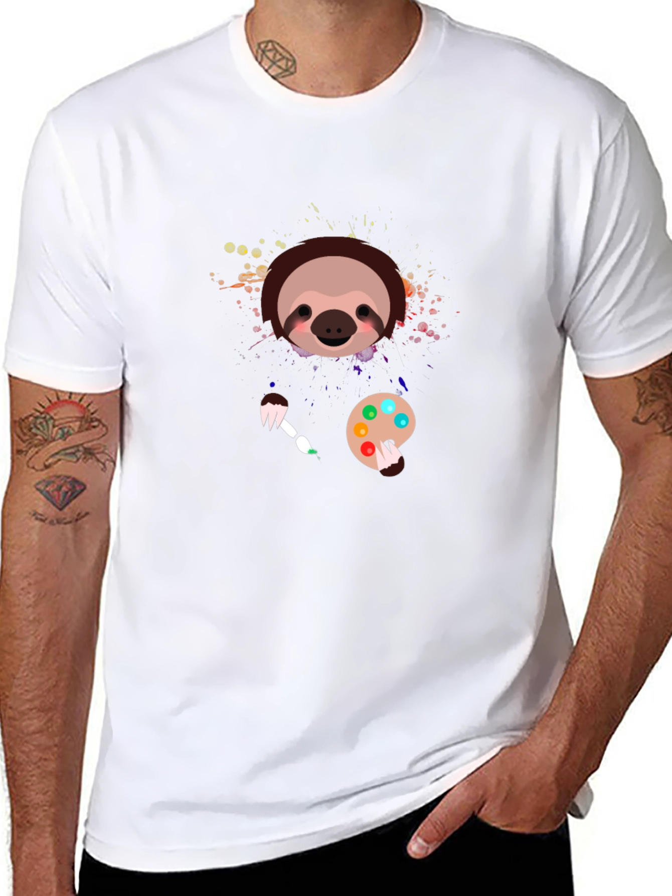 Black Sloth Artist Graphic T-Shirt - Cute Painter Tee view 8