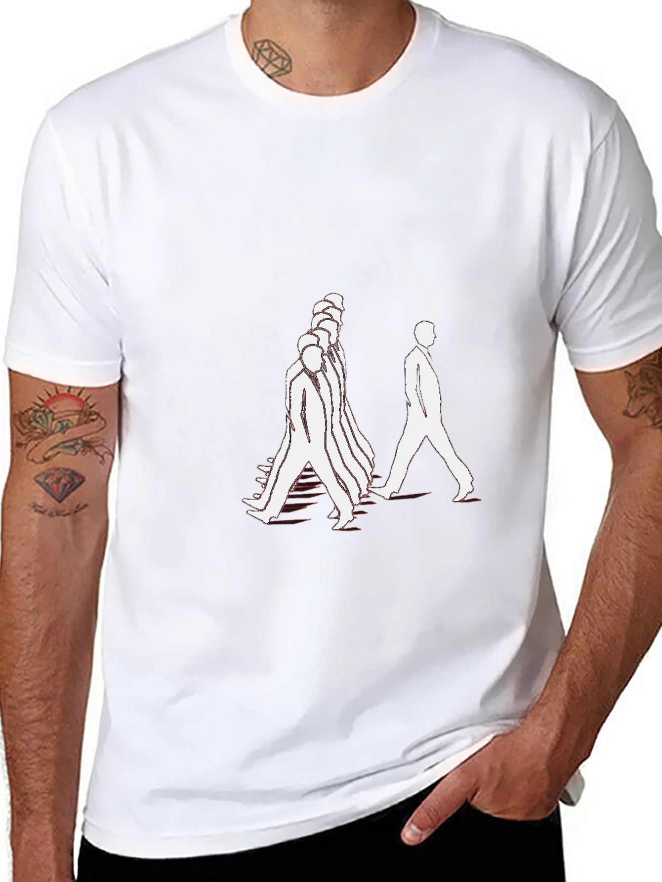 Black Black T-Shirt with Walking Figures Print view 8
