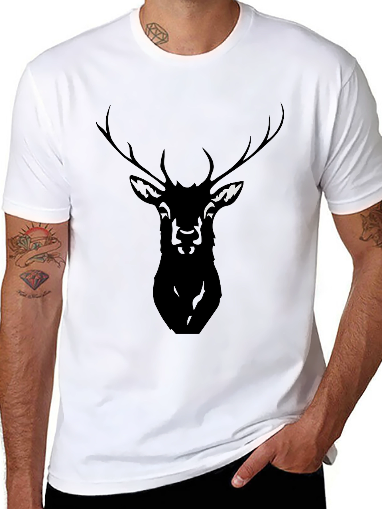 Black Men's Black Deer Graphic Tee - Casual Style view 8