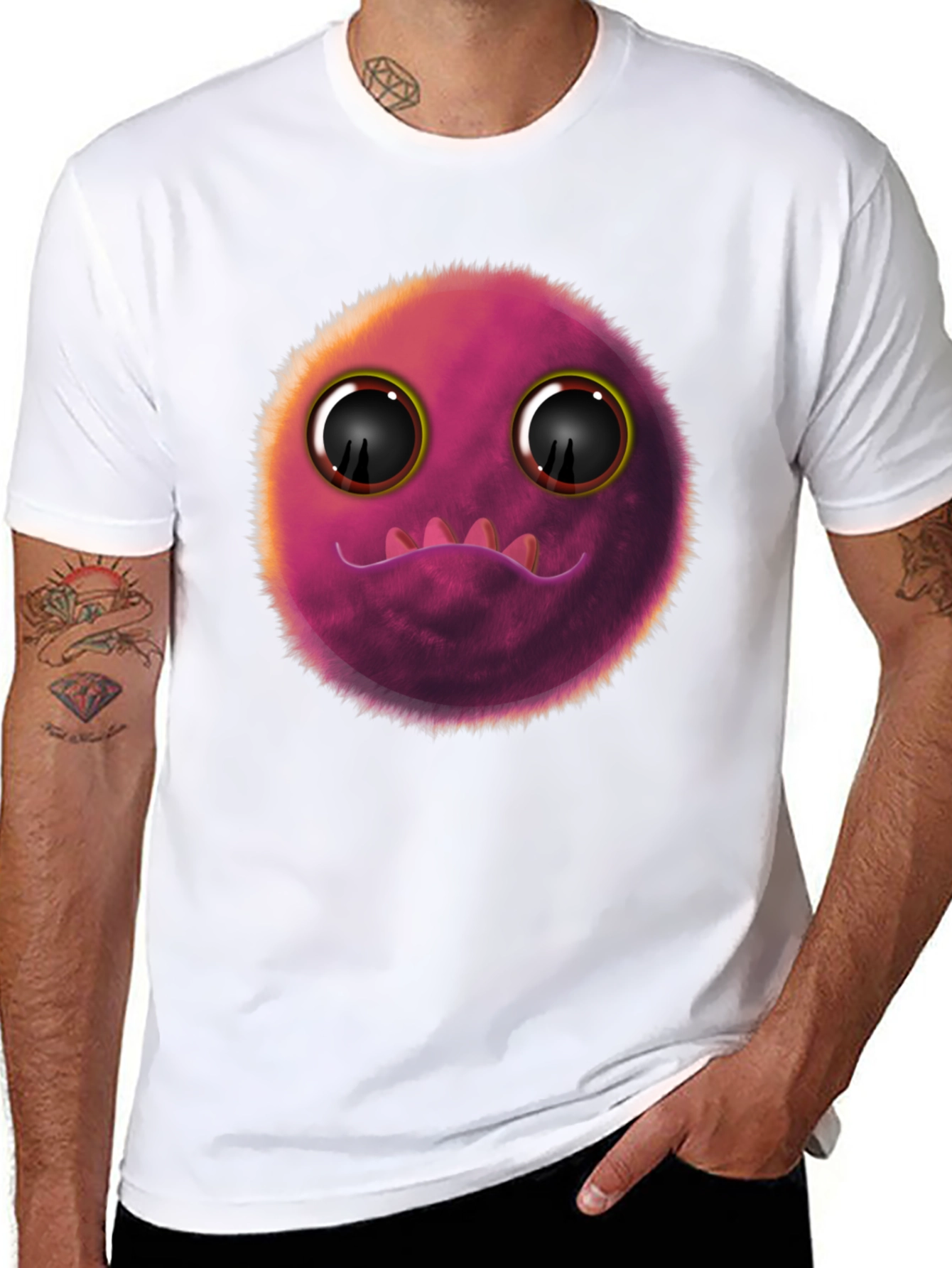 Black Fuzzy Monster Graphic Tee - Fun Novelty T-Shirt view 8