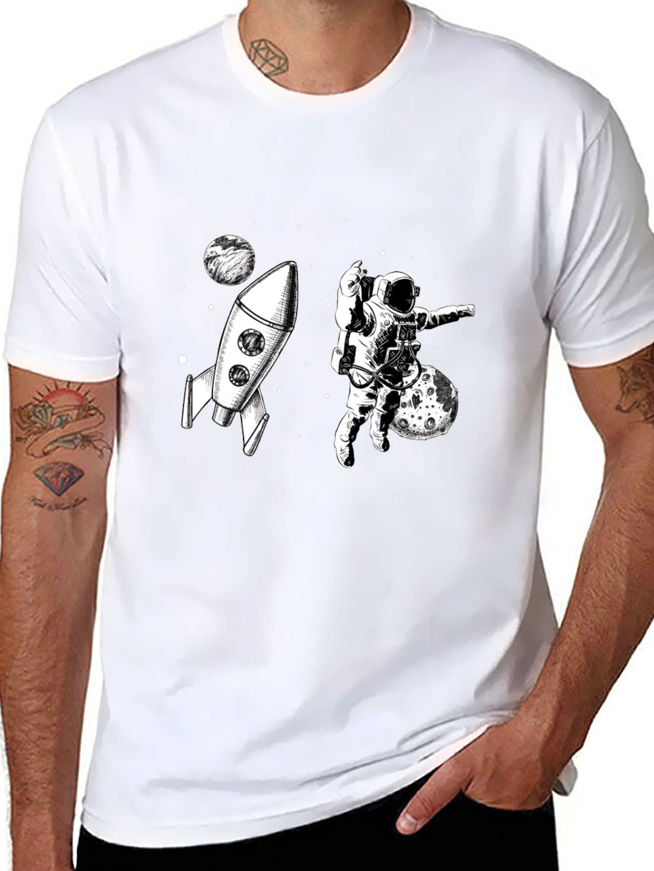 Black Space Explorer Graphic Tee - Black Cotton T-Shirt view 8