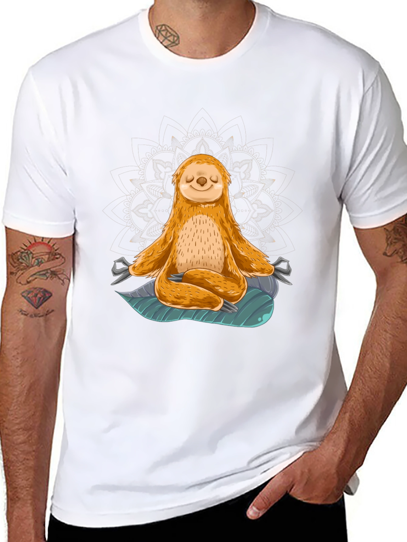 Black Meditating Sloth Graphic Tee view 8
