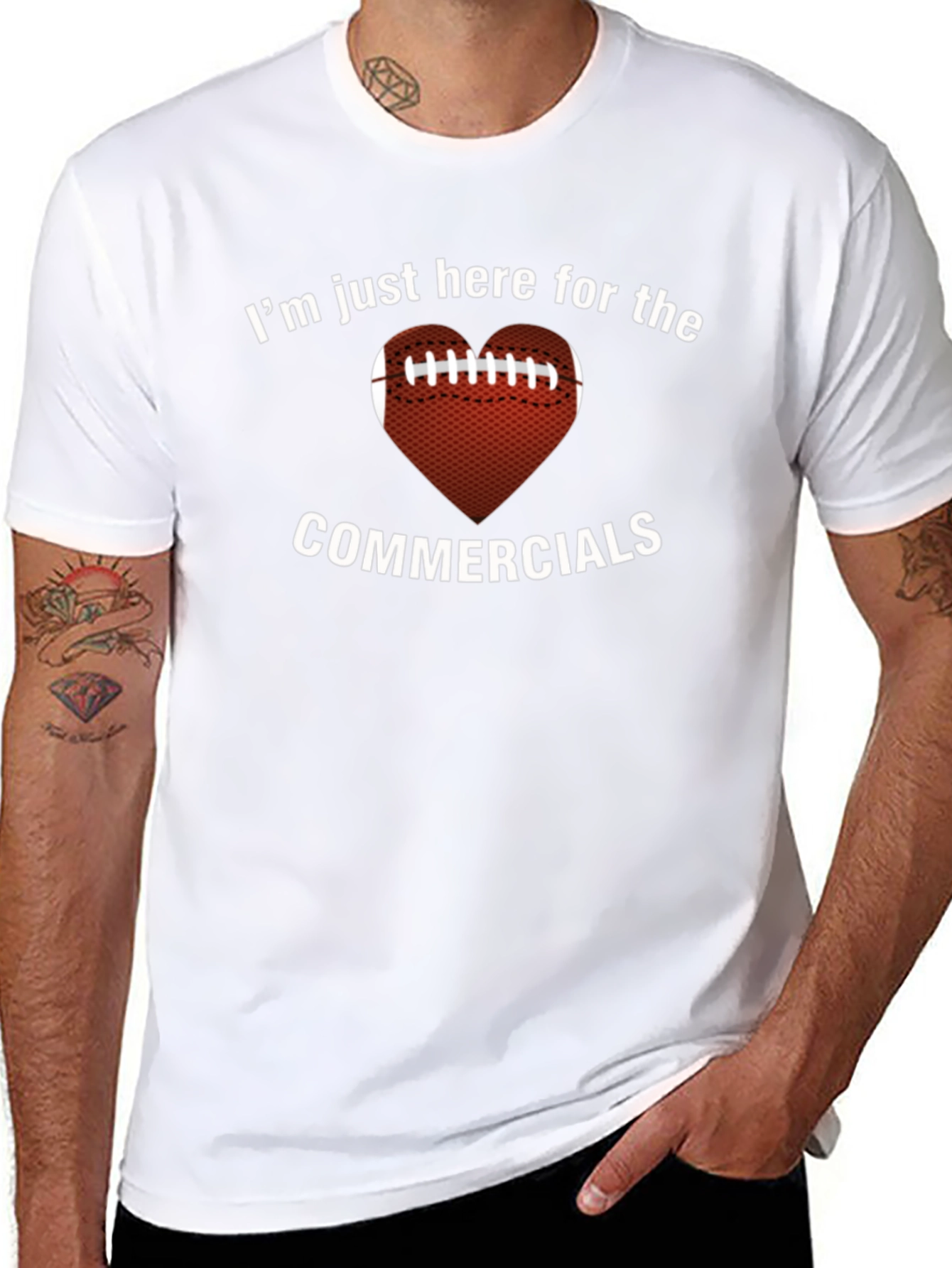 Black Football Heart Commercials T-Shirt view 8