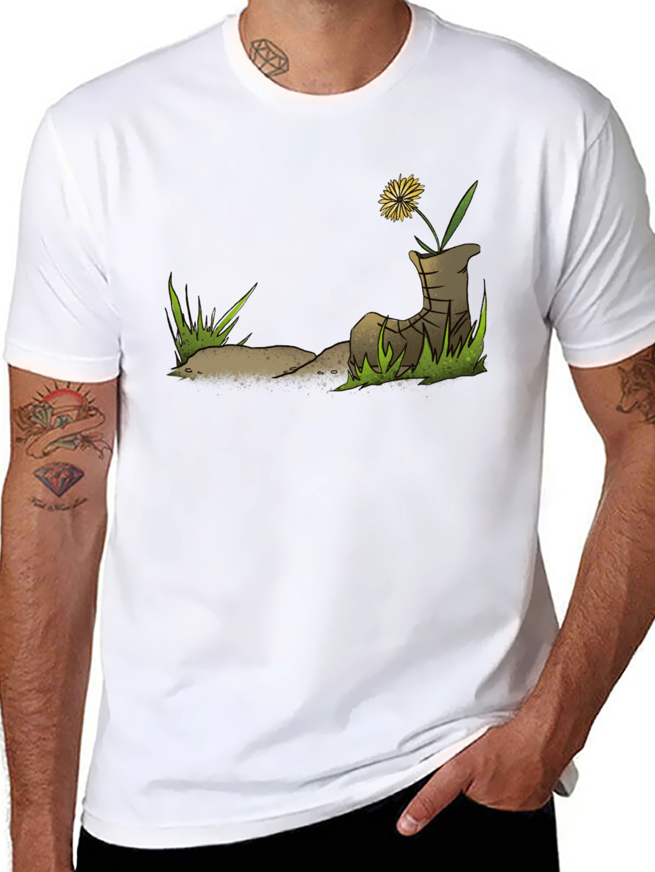 Dandelion Boot T-Shirt - Nature Graphic Tee - 8