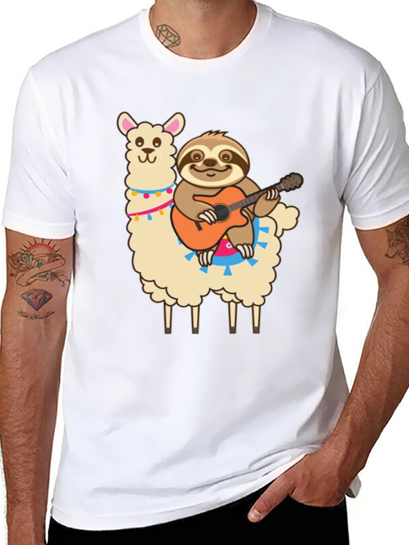 Black Llama & Sloth Guitar T-Shirt view 8