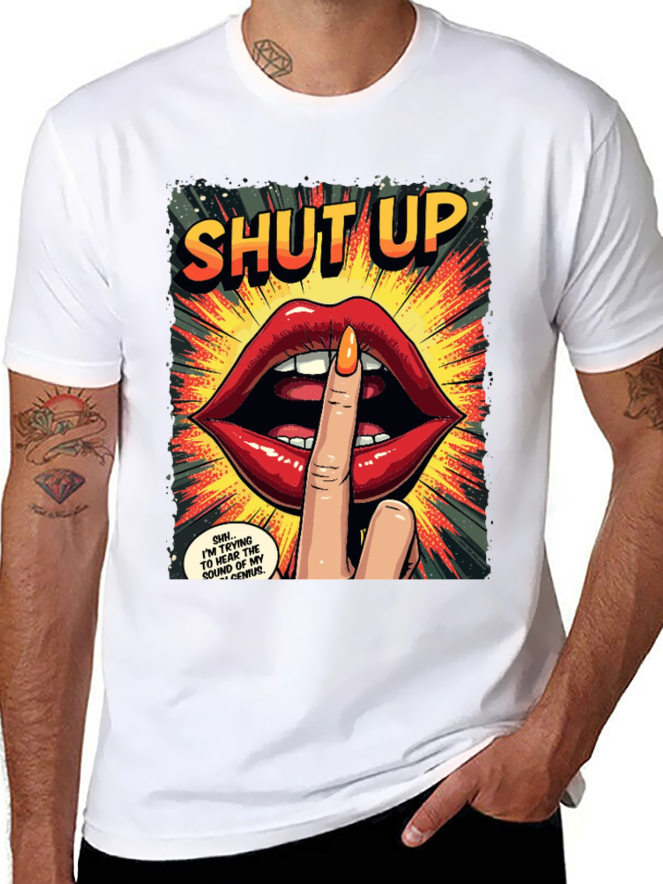 Black Shut Up Graphic Tee - Comic Book Style view 8