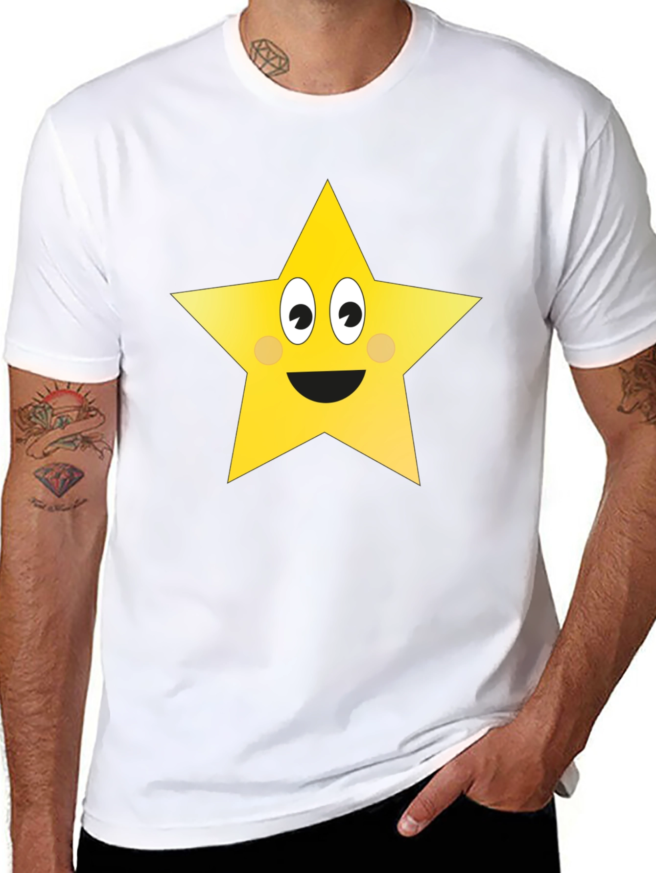 Black Funny Star Graphic Tee - Black Cotton T-Shirt view 8