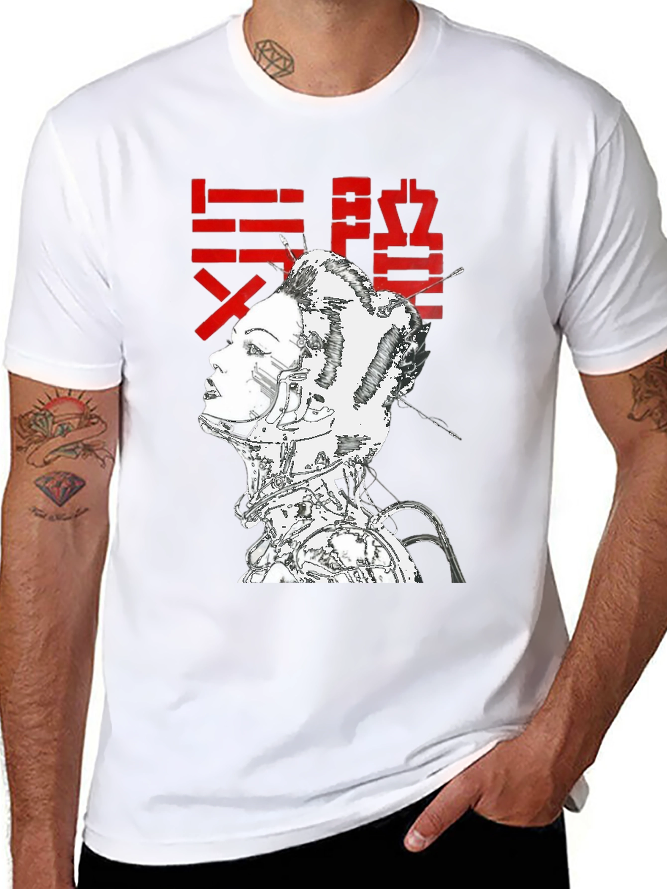 Black Cyberpunk Geisha Graphic T-Shirt - Black view 8