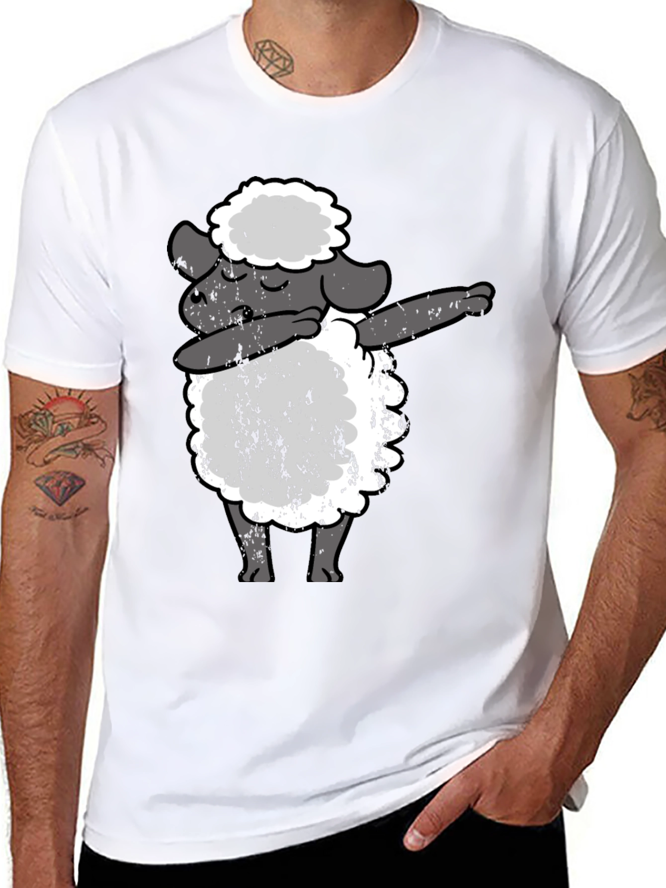 Black Dabbing Sheep Black T-Shirt - Funny Graphic Tee view 8