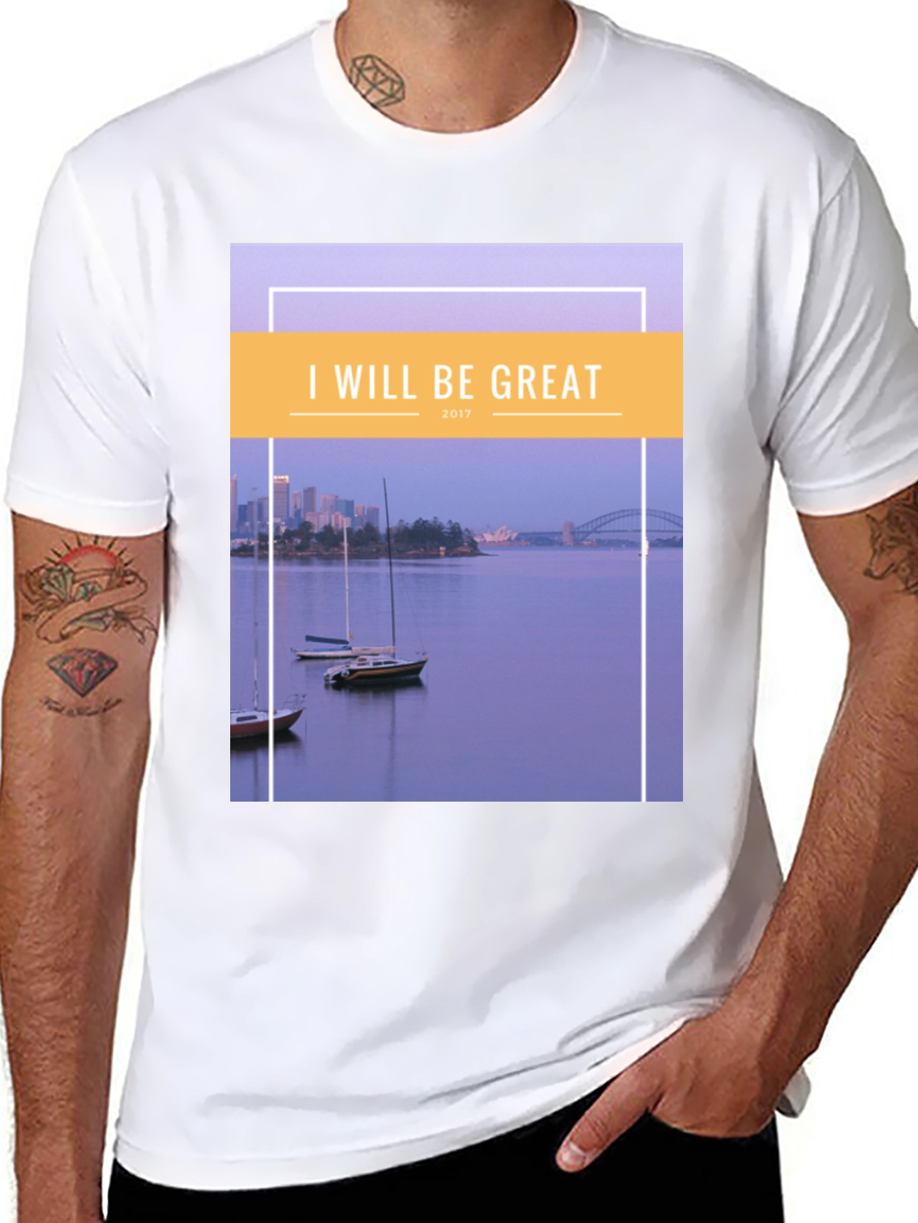 Black I Will Be Great T-Shirt: Sydney Harbour Design, Cotton Blend view 8