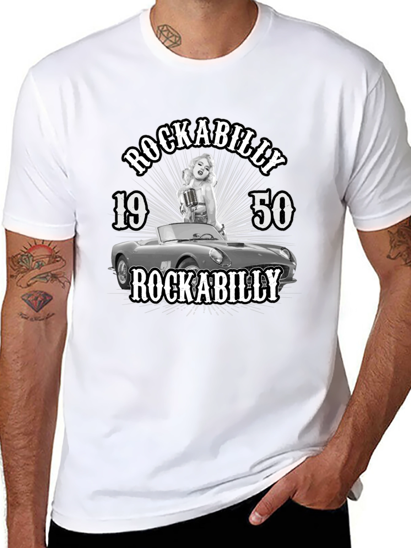 Black Rockabilly 1950s Graphic T-Shirt view 8