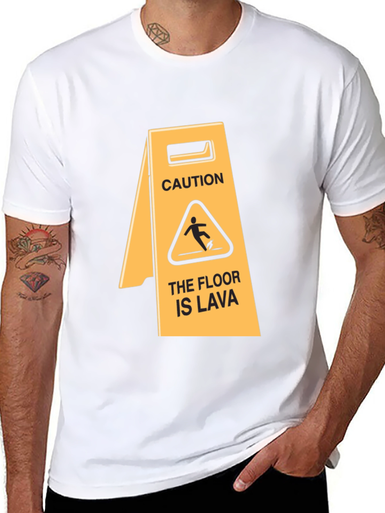 Black Caution: The Floor is Lava T-Shirt view 8