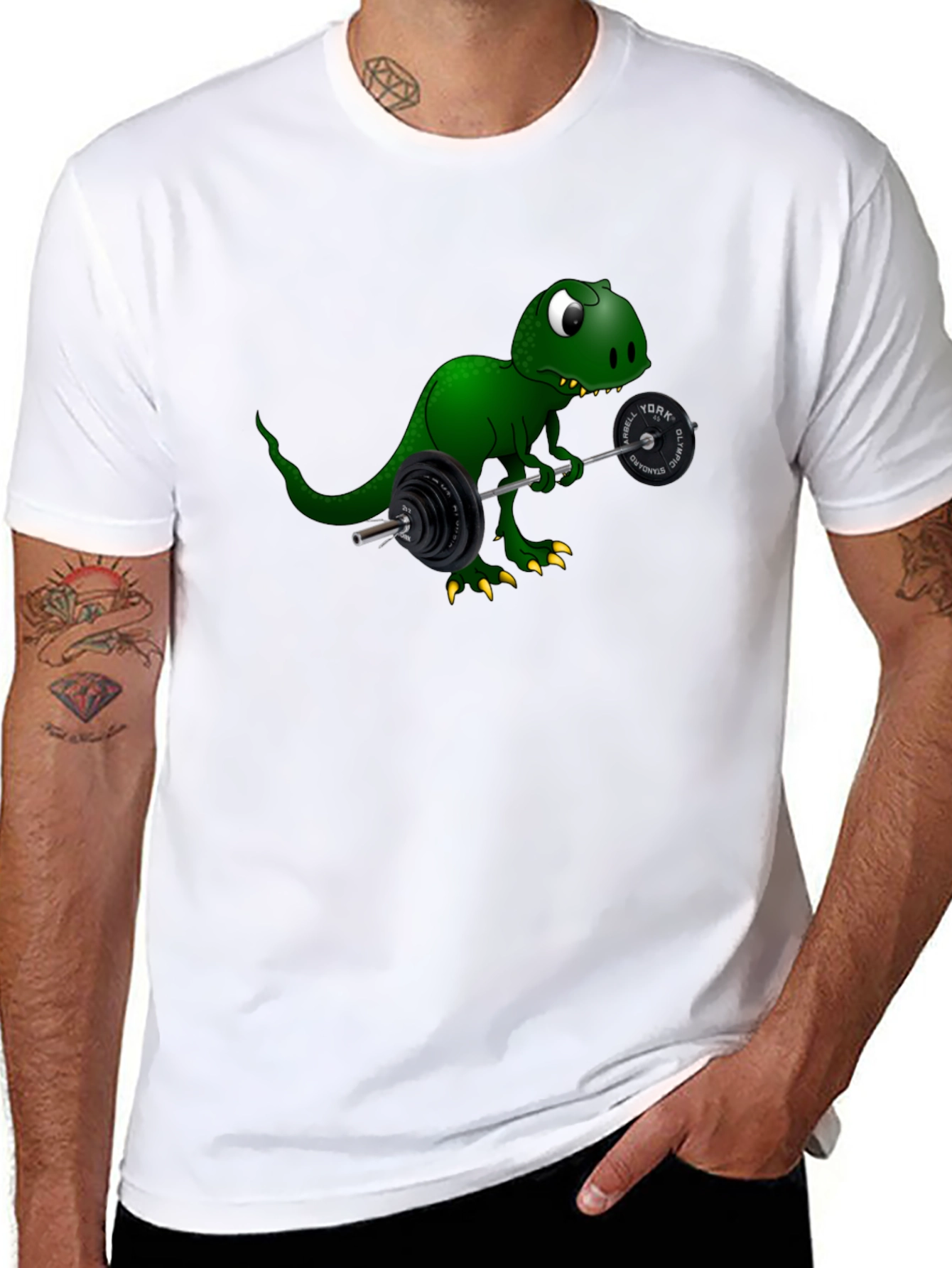 Black Dino Lifting Barbell Graphic Tee view 8