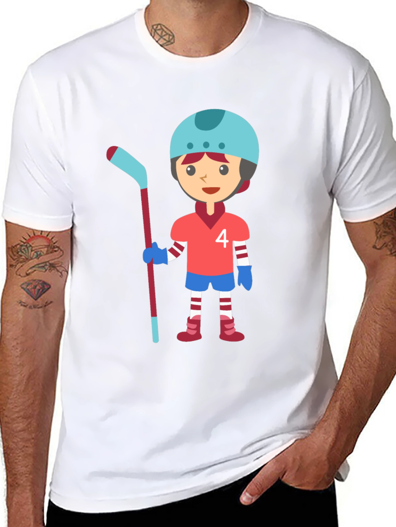 Black Cartoon Hockey Player Graphic T-Shirt view 8