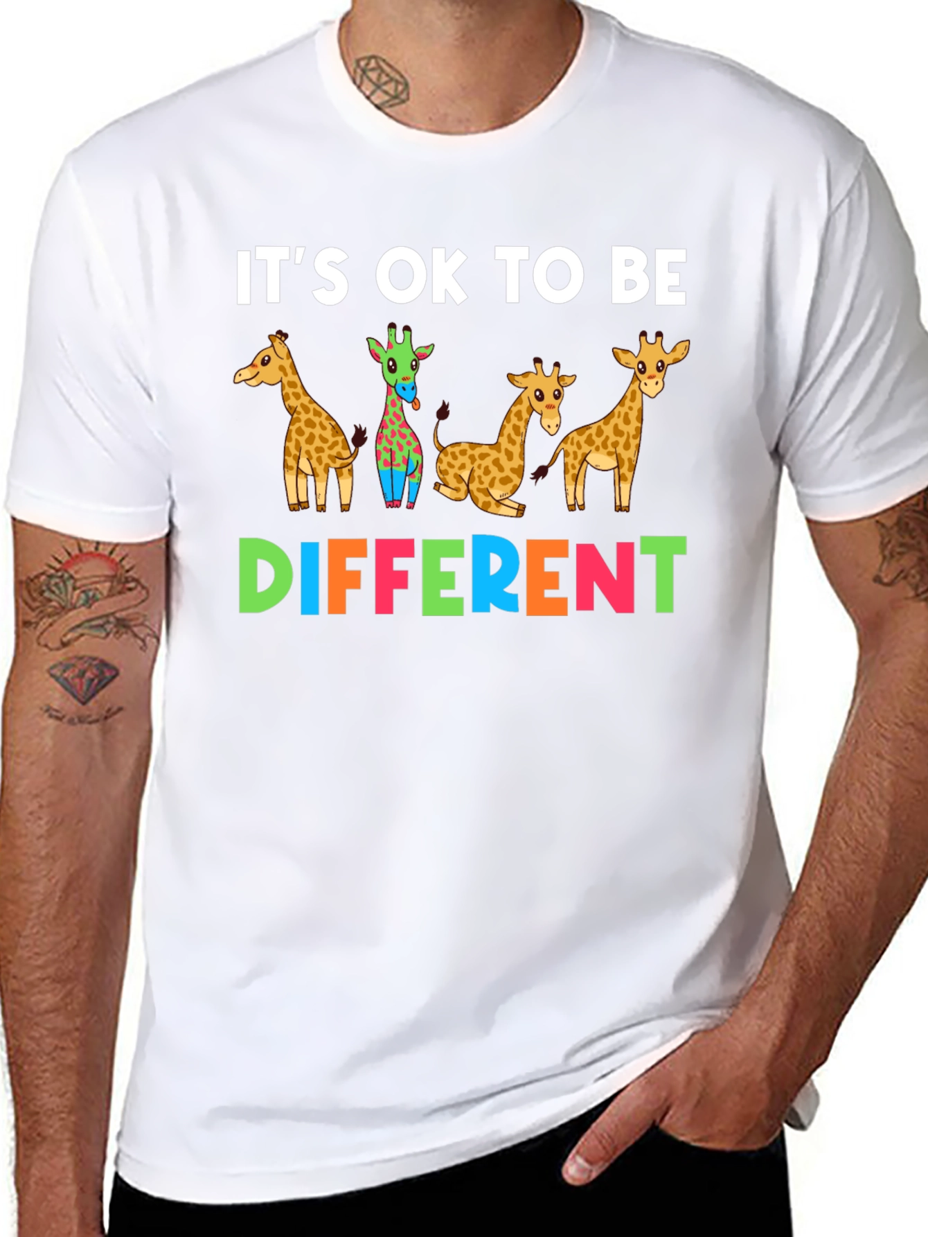 Black It's OK To Be Different Giraffe T-Shirt view 8